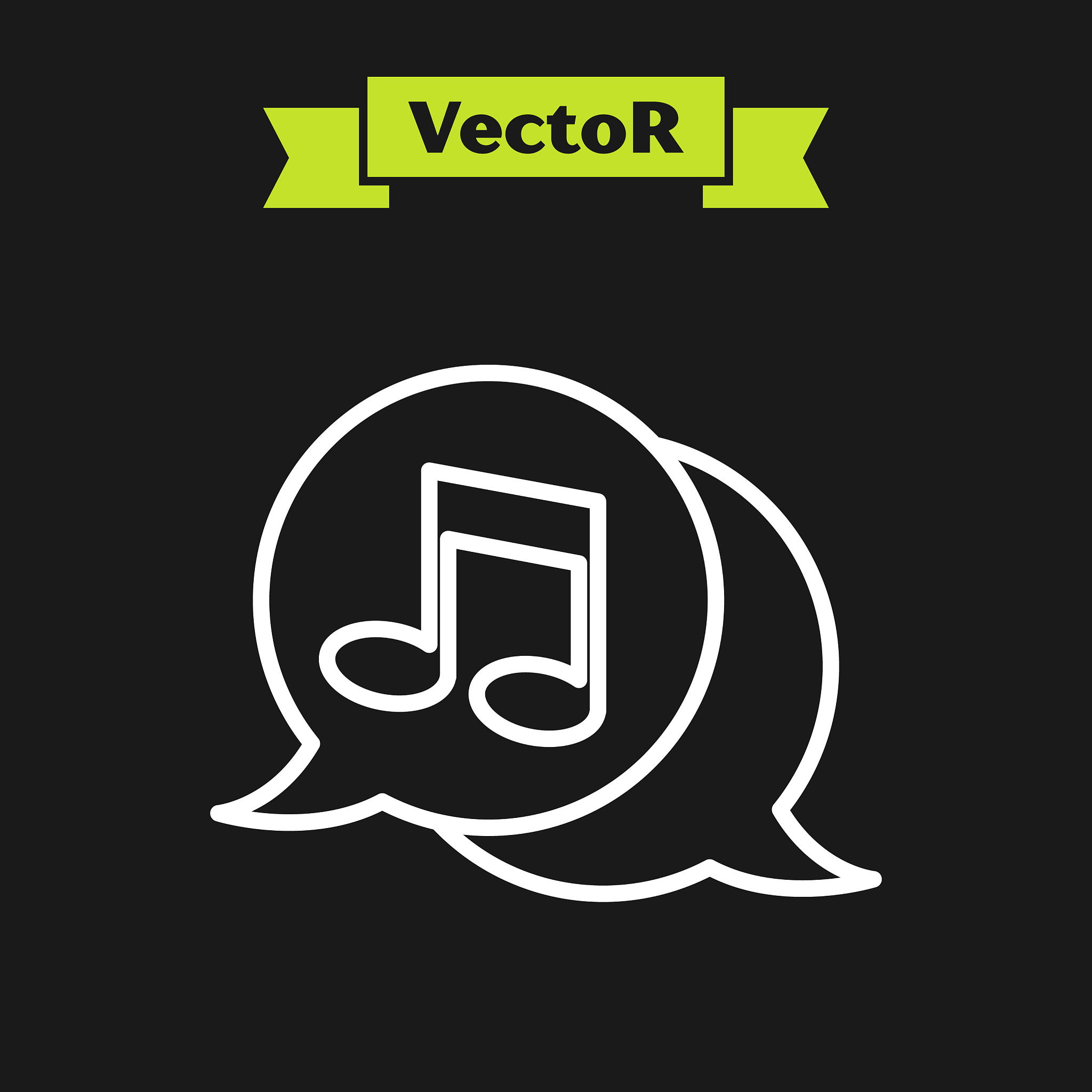 white line musical note in speech bubble icon