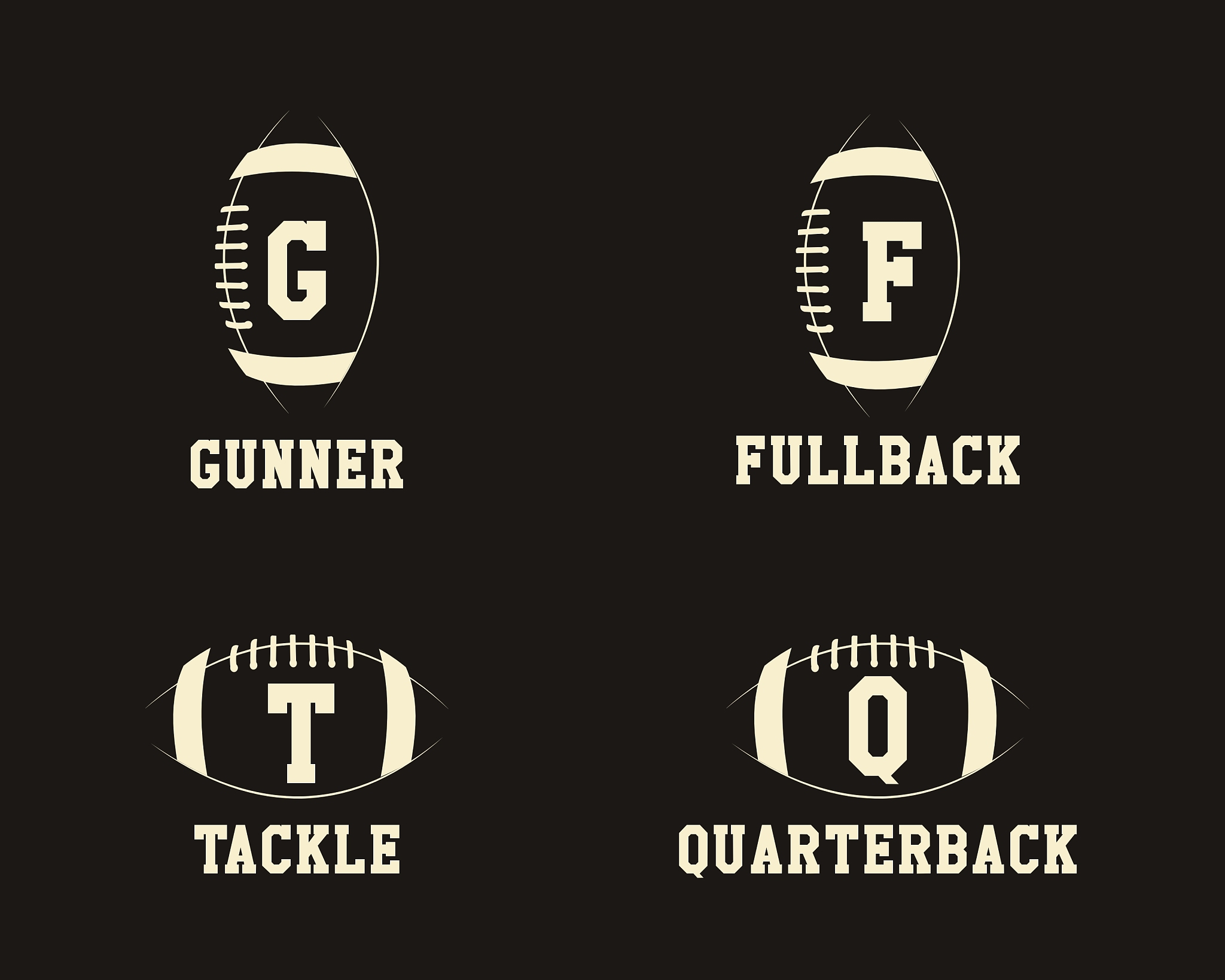 american football badge monograms with players