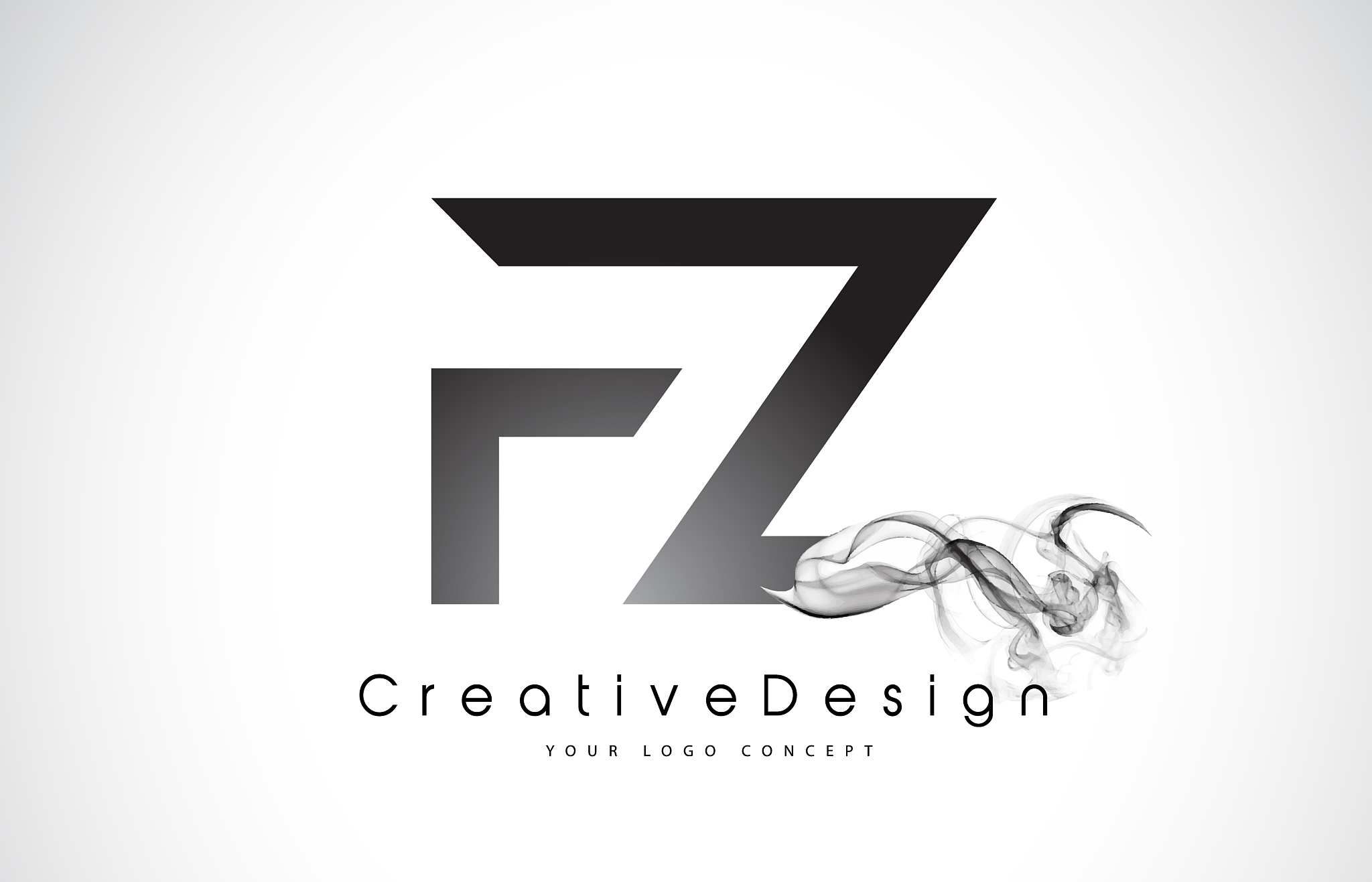 fz letter logo design with black smoke