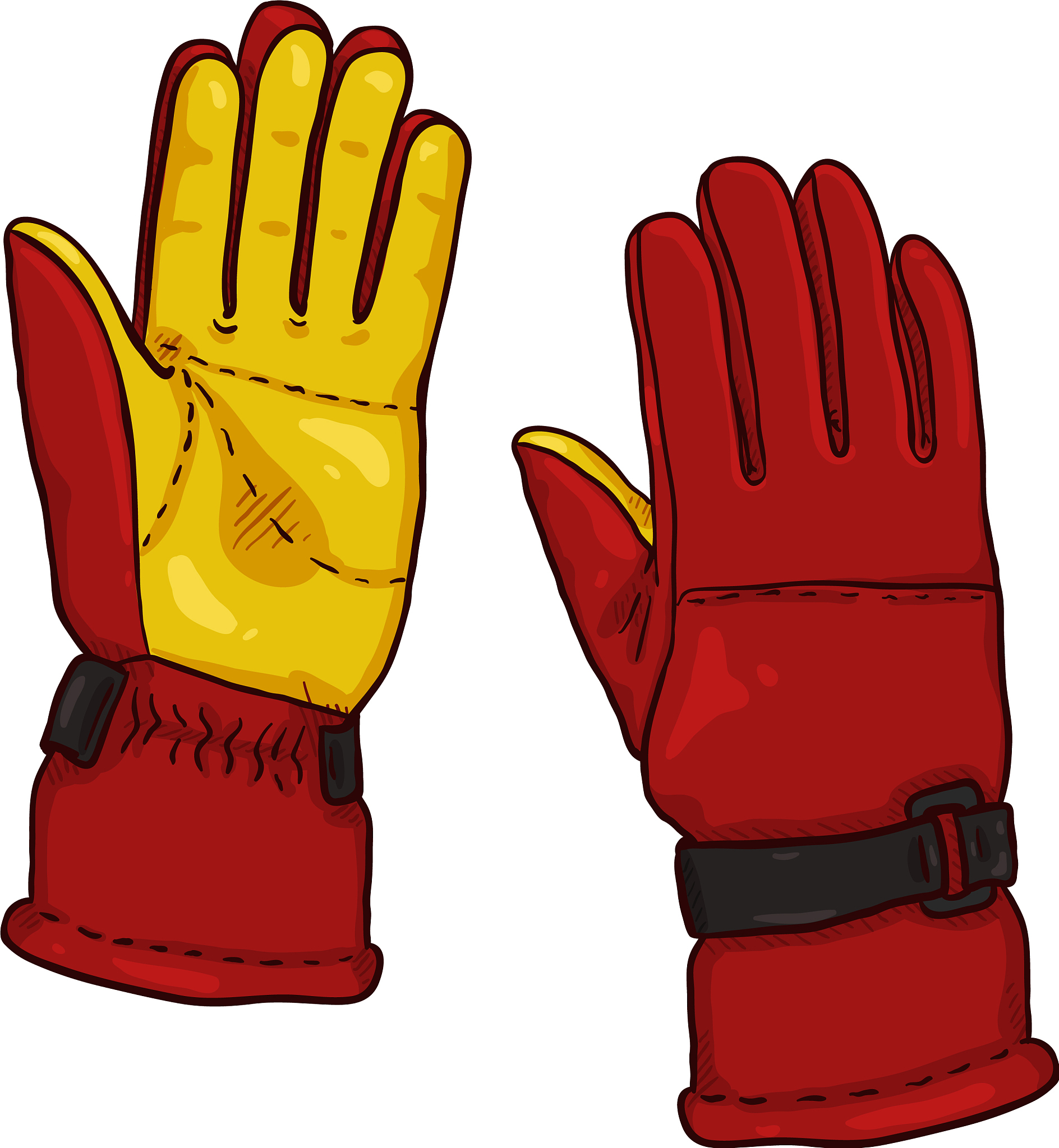 cartoon color - red and yellow gloves for