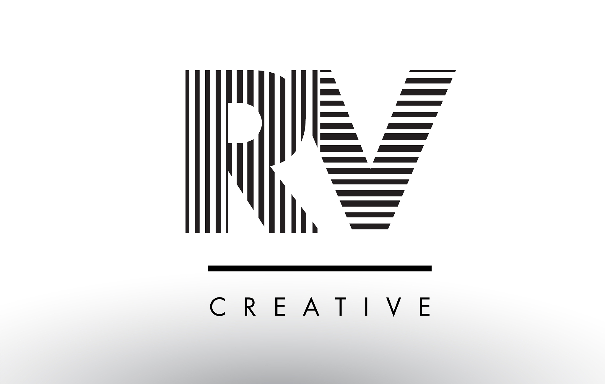 rv r v black and white lines letter logo design