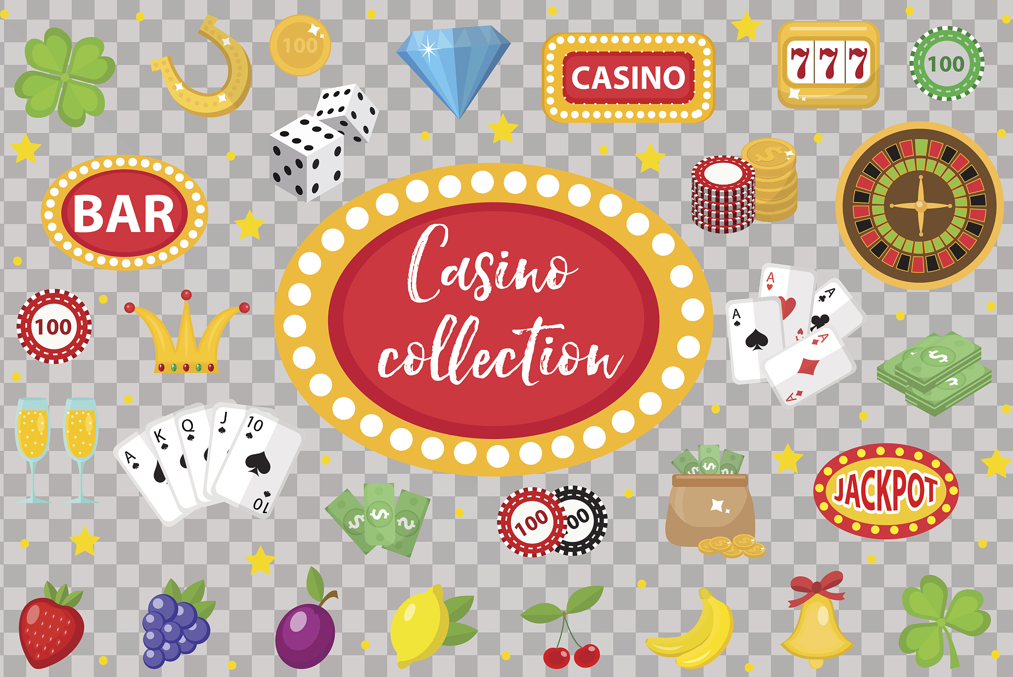 casino collection. gambling set isolated on a white background. 