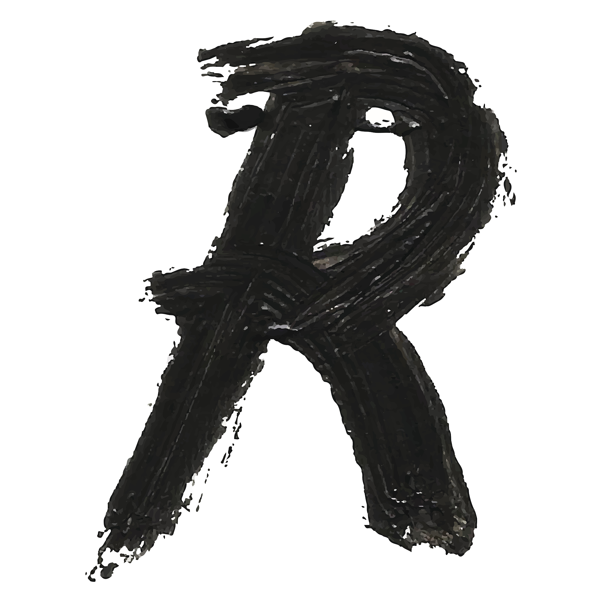 r - black handwritten letters on white background. acrylic color