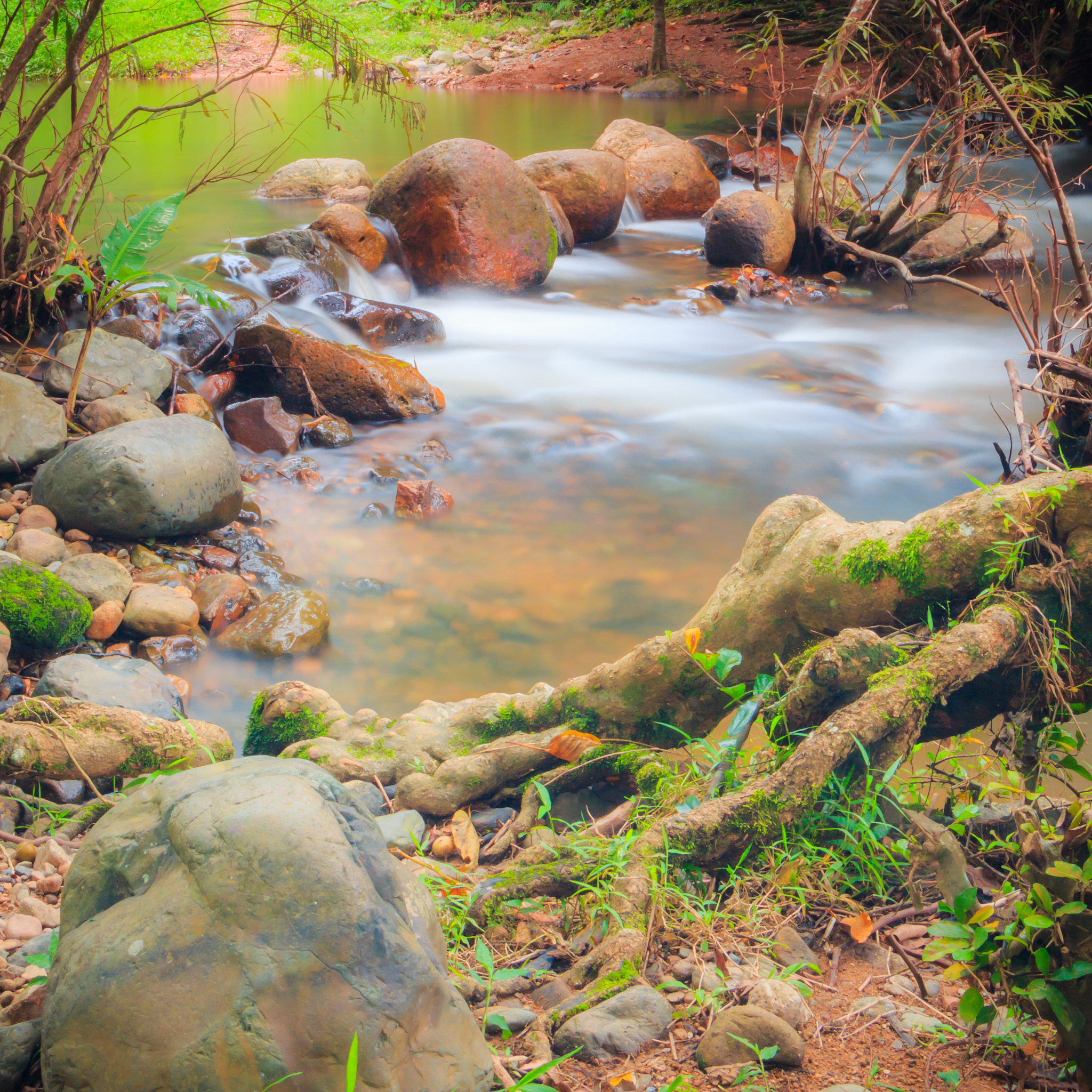 山清水秀，溪水潺潺绕石景 - 自然风景图