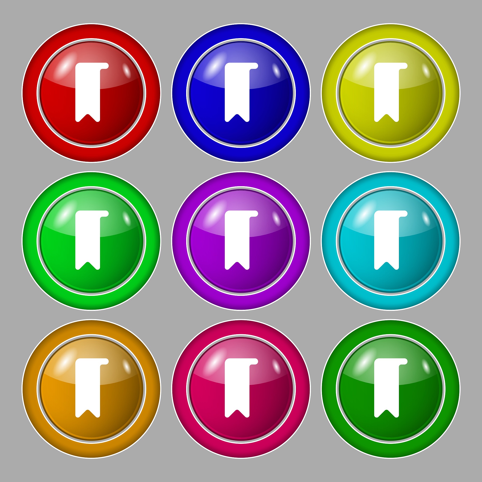 bookmark icon sign. symbol on nine round colourful buttons. vect