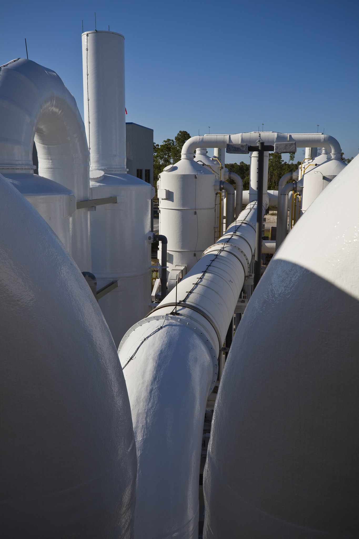 water purification plant late day long shadows numerous transfer