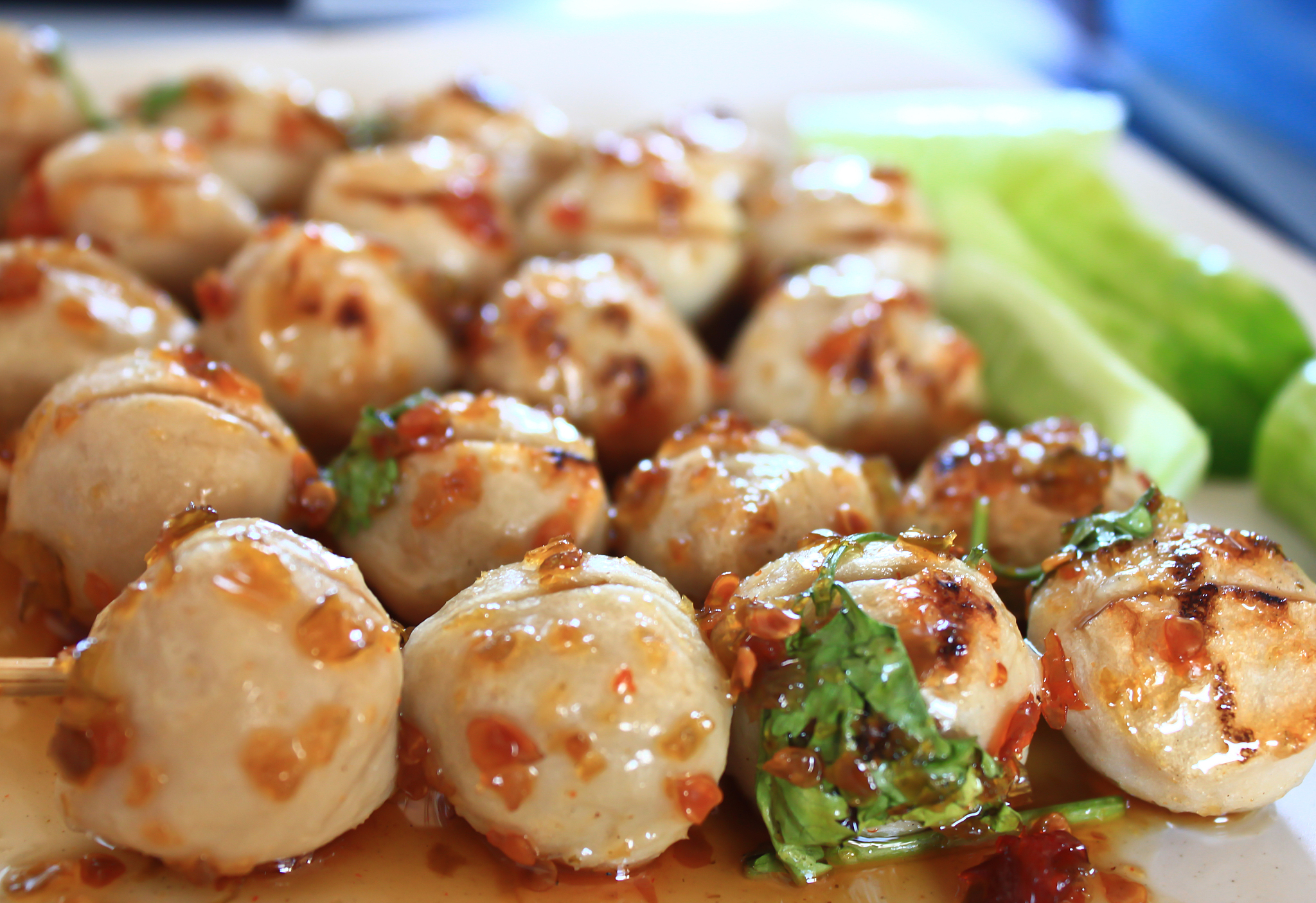 pork balls, closeup