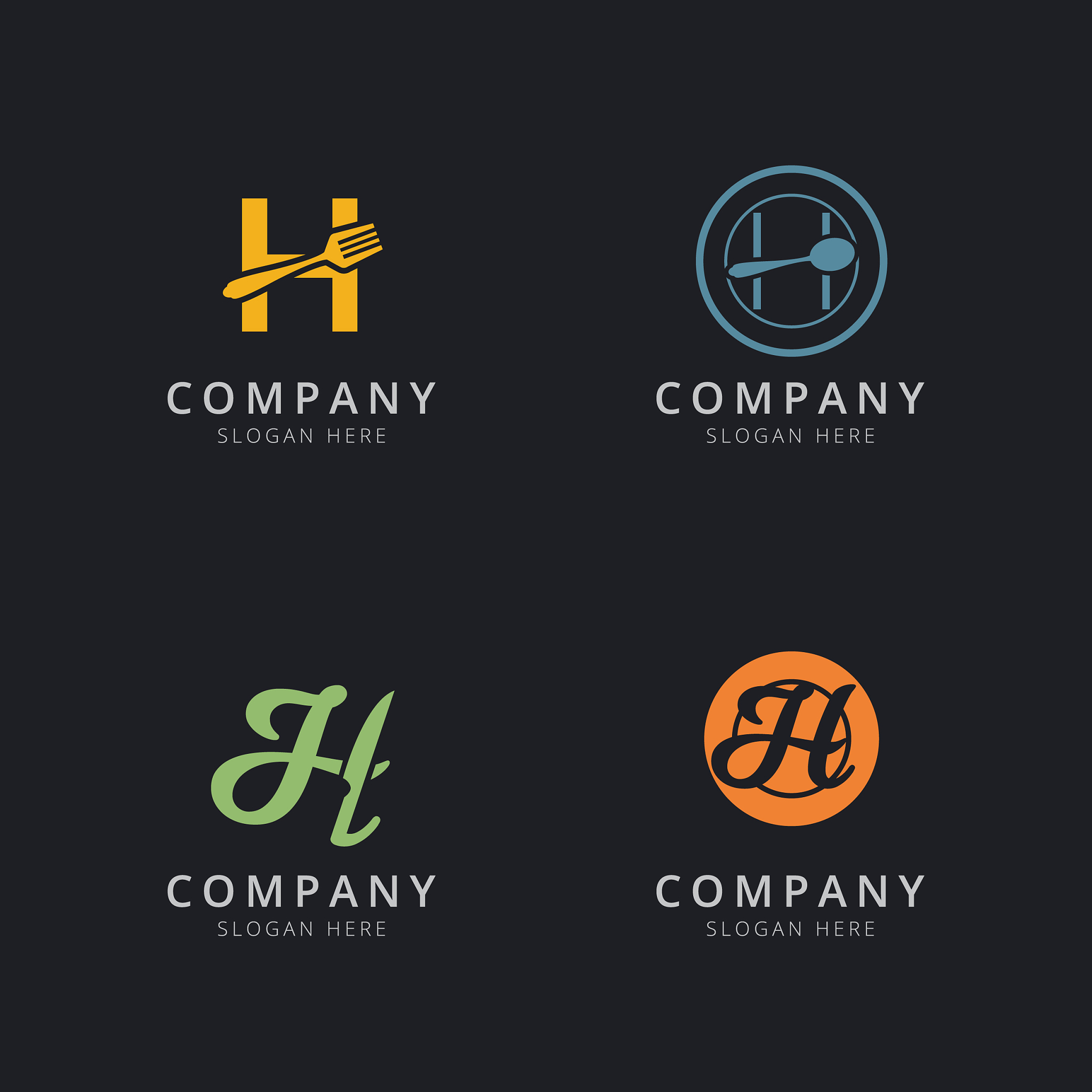 initial h logo with restaurant elements