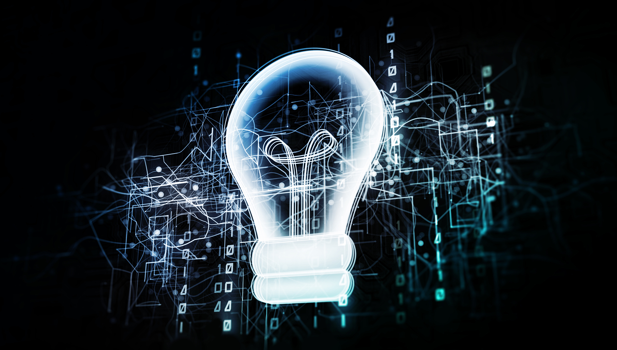 innovative light bulb in virtual cyberspace network with binary 