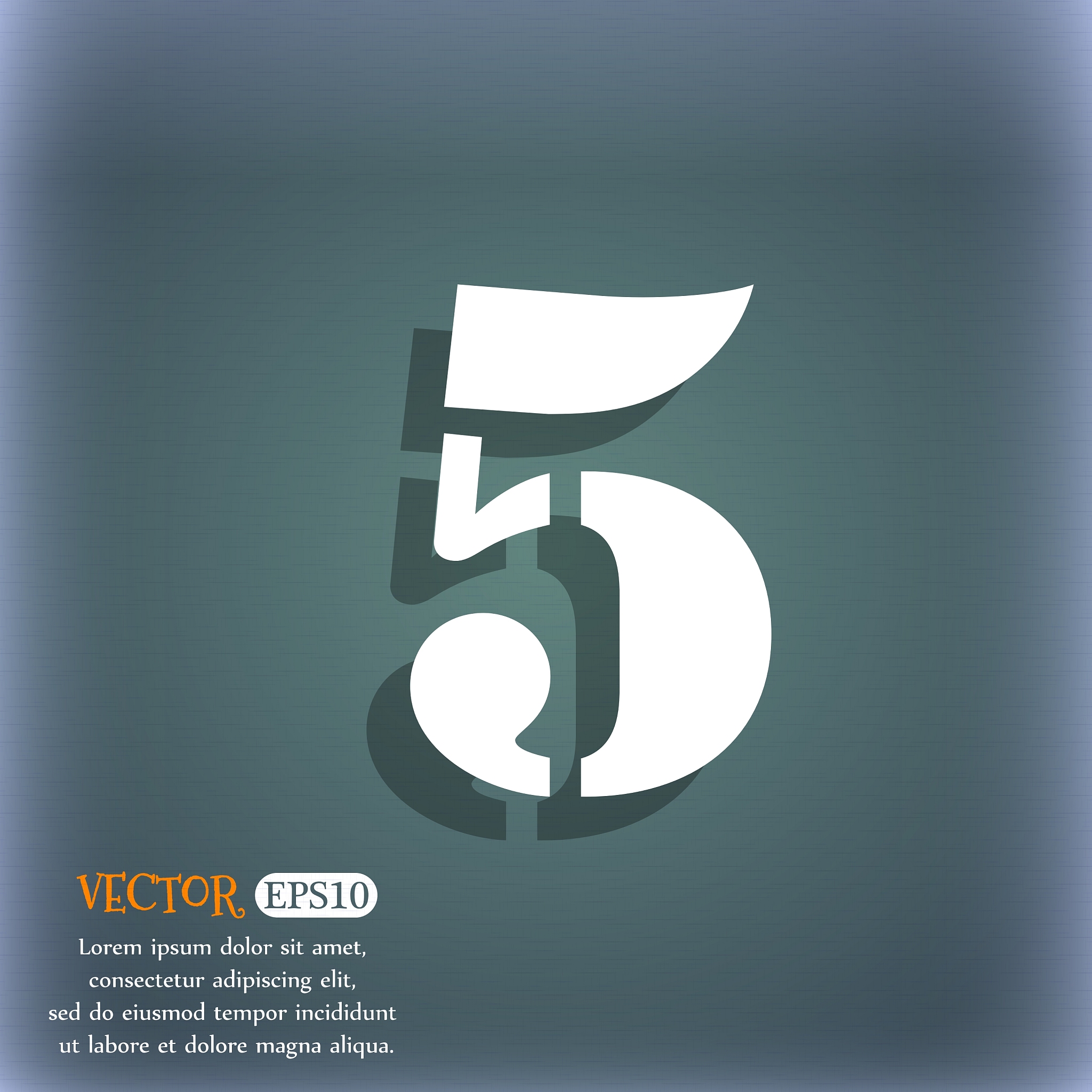 number five icon sign on the blue-green abstract