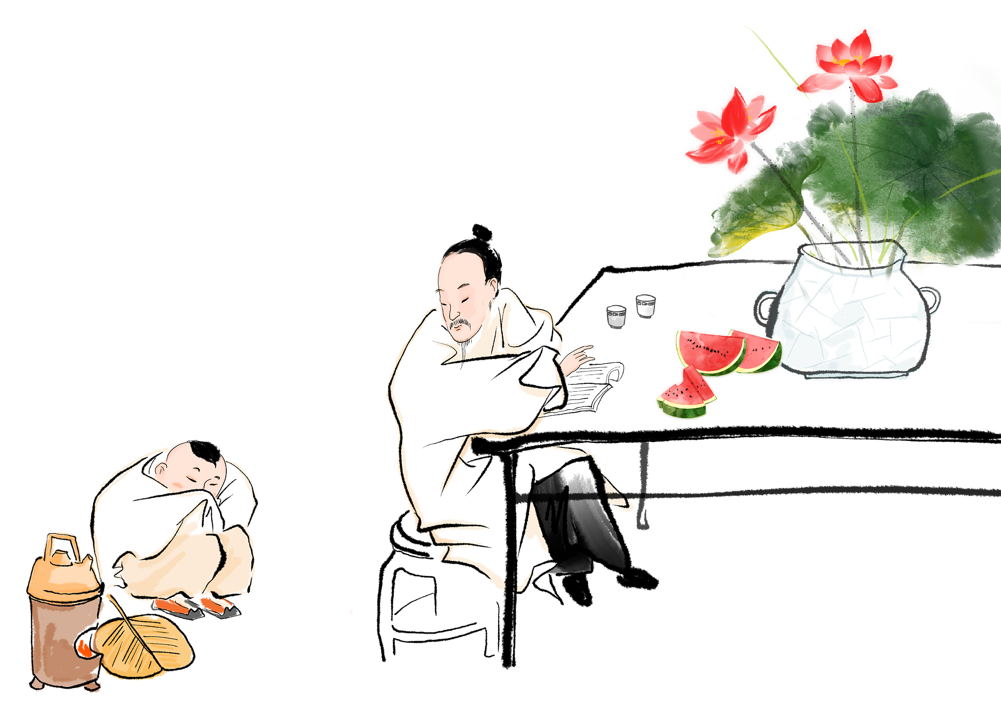 古典水墨插画儿童古代诗词人物