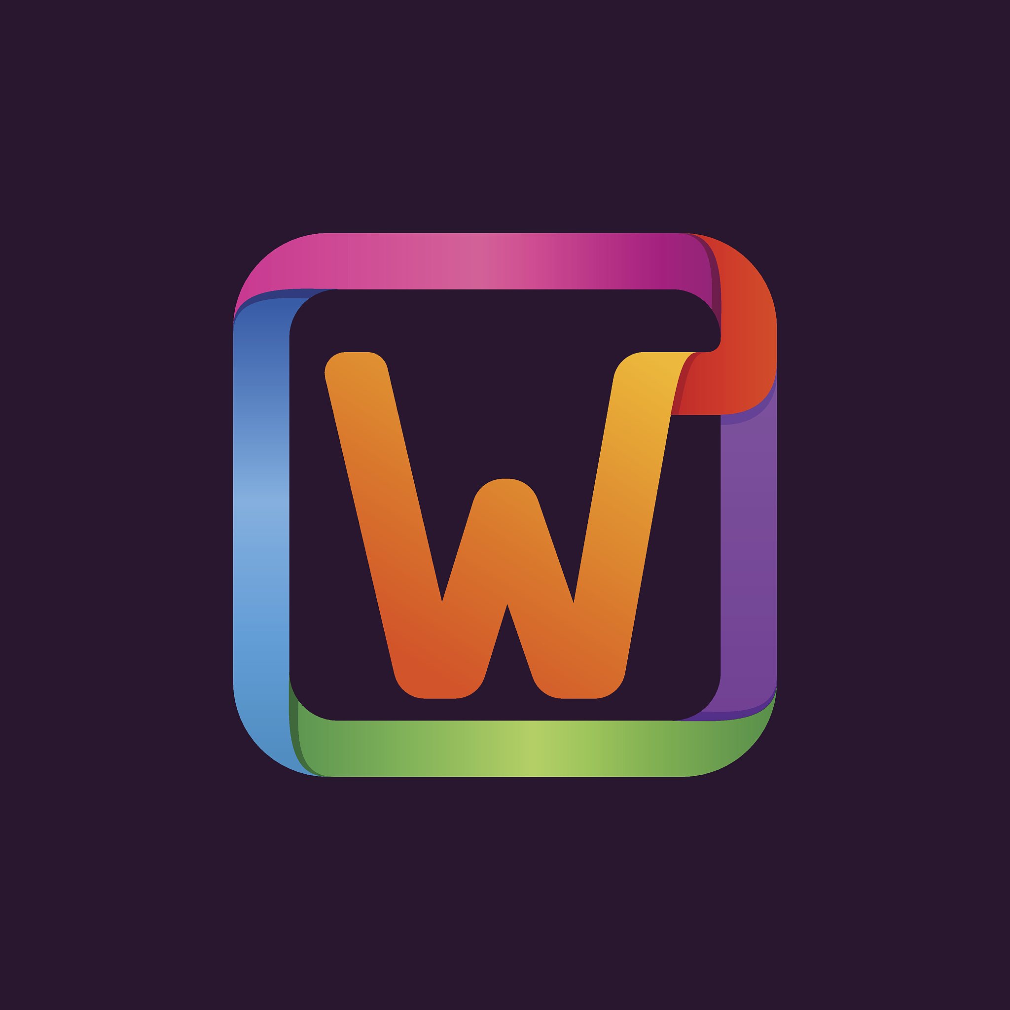 w letter colorful icon in square.