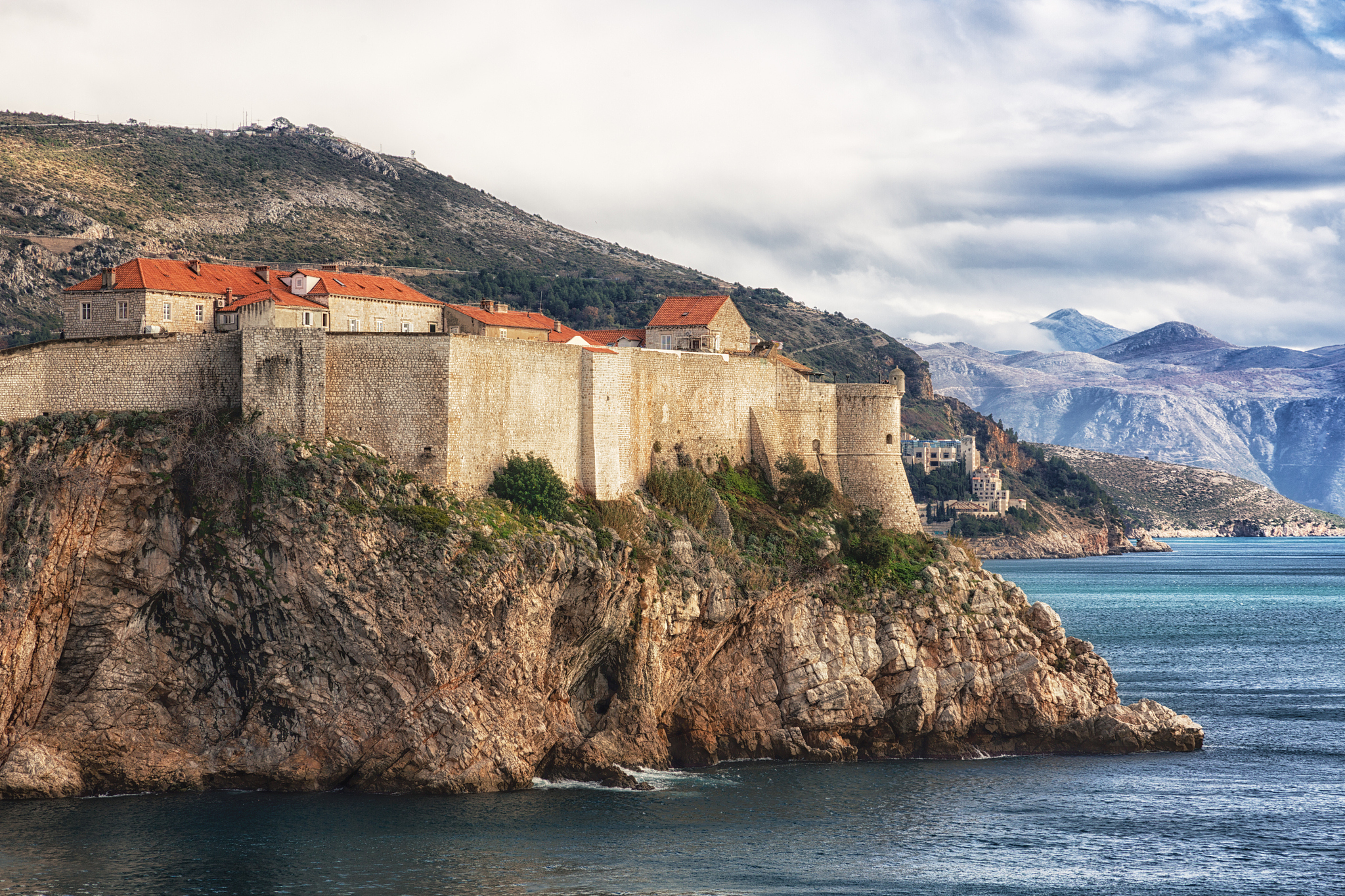 view of the old town and fortification wall in dubrovnik, croati