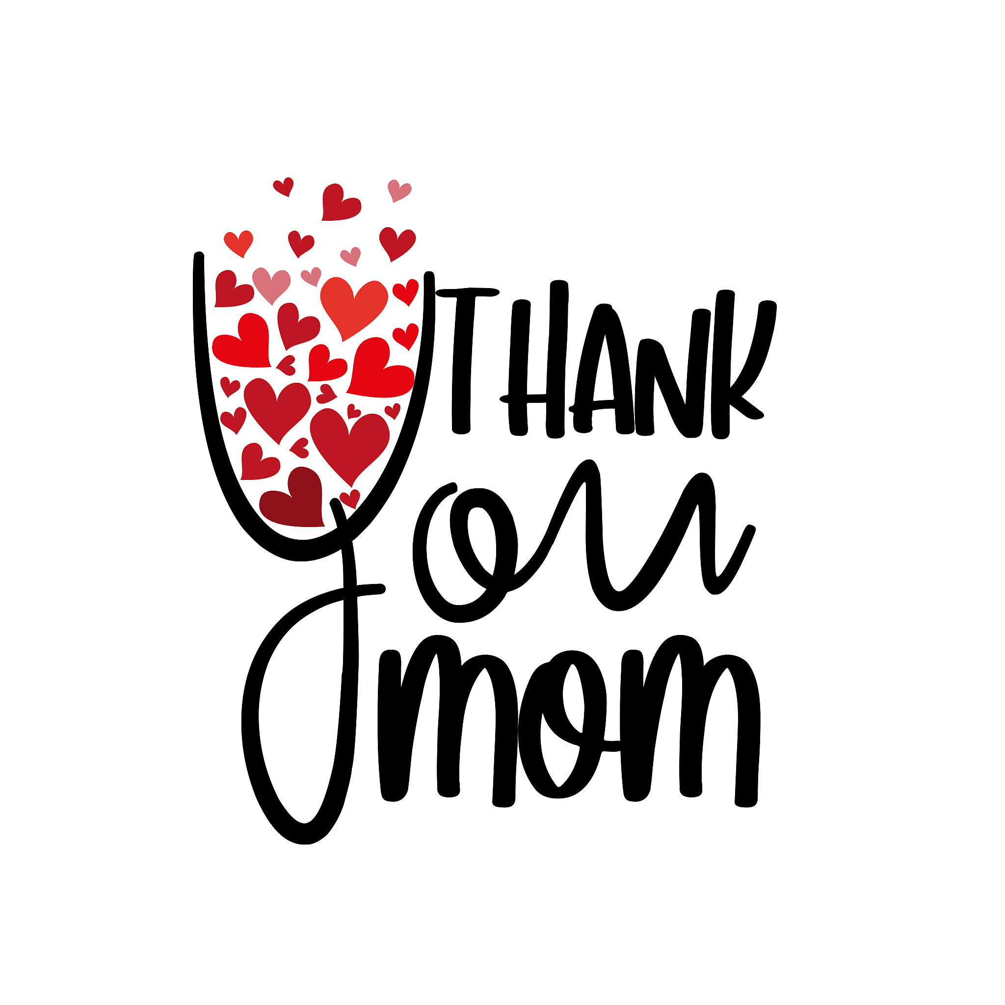 thank you mom- calligraphy with hearts.