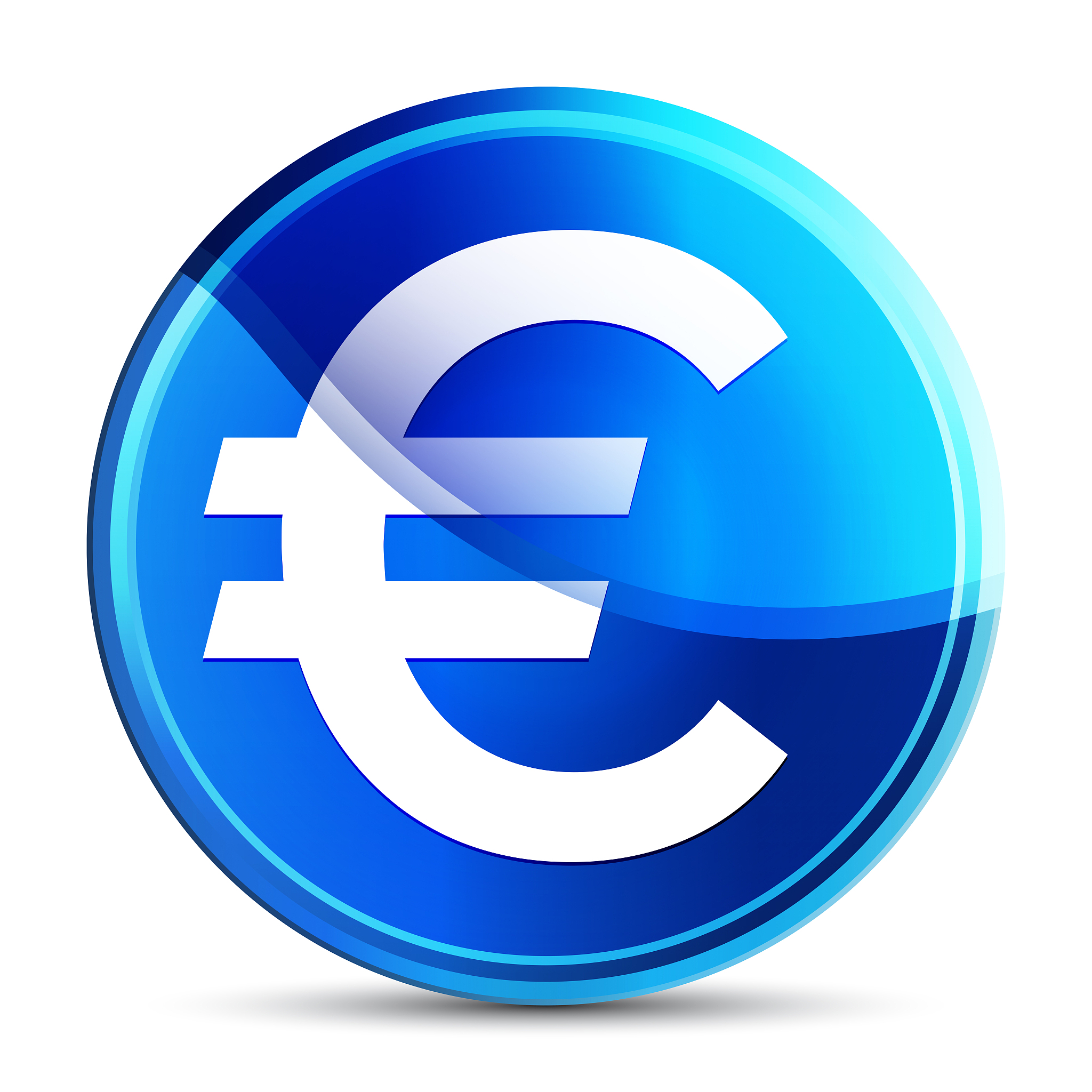 euro sign icon glassy vibrant sky blue round button illustration