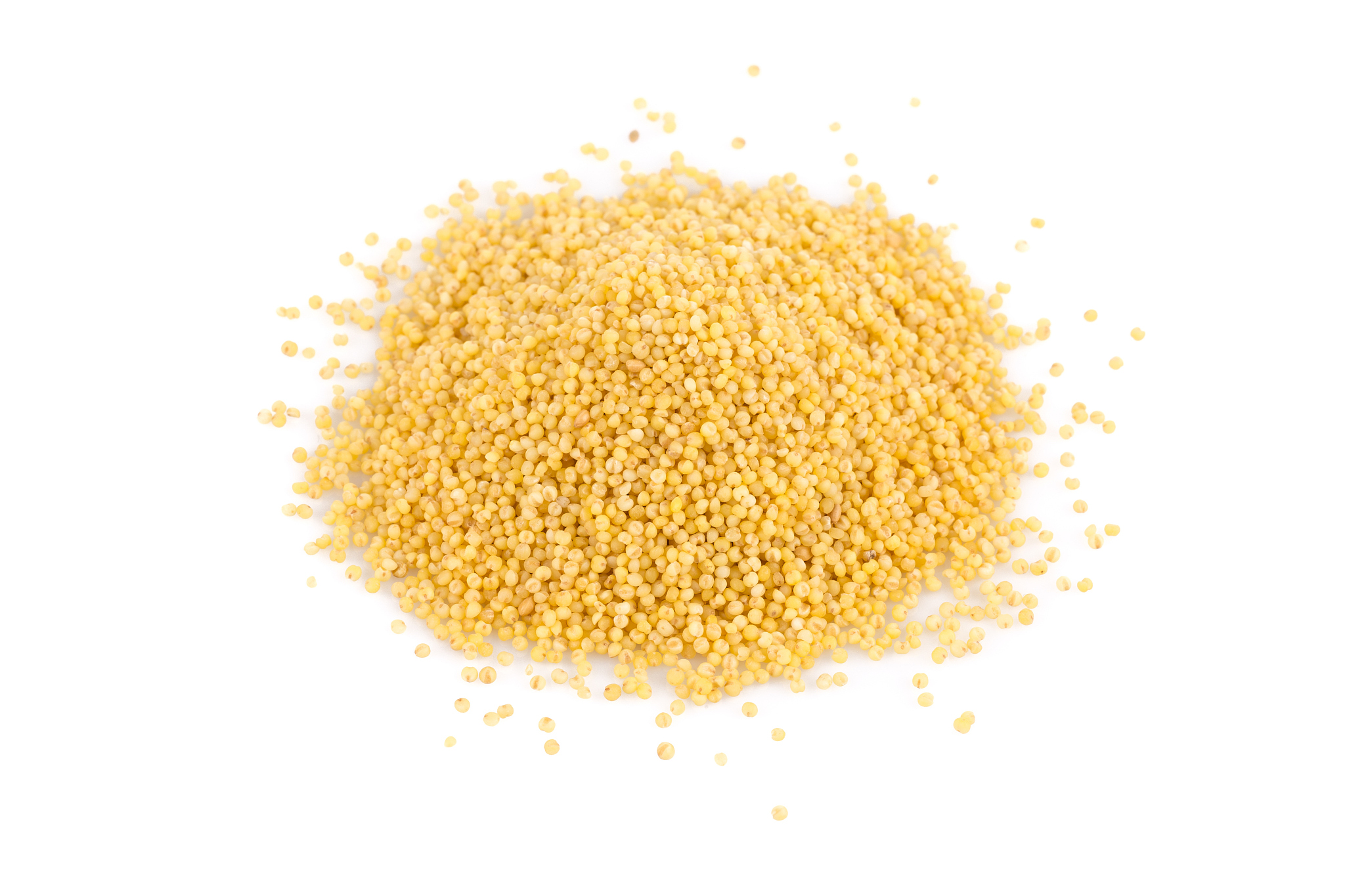 dry millet isolated on white. top view or flat lay. healthy food