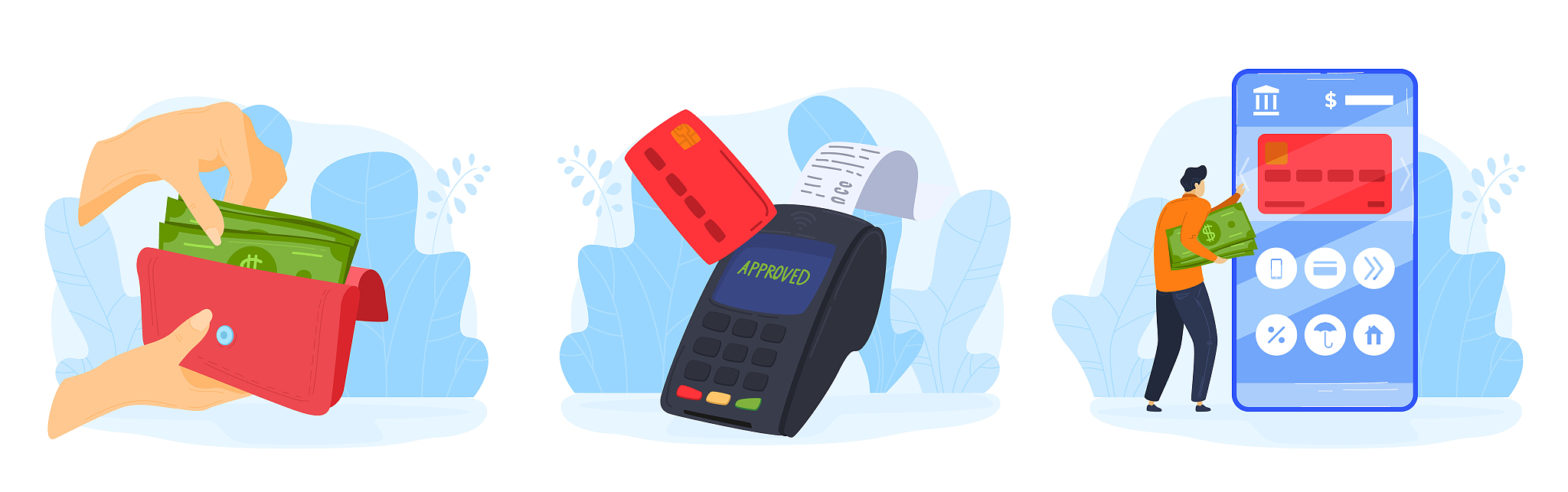 people pay money service vector illustration set, cartoon flat h
