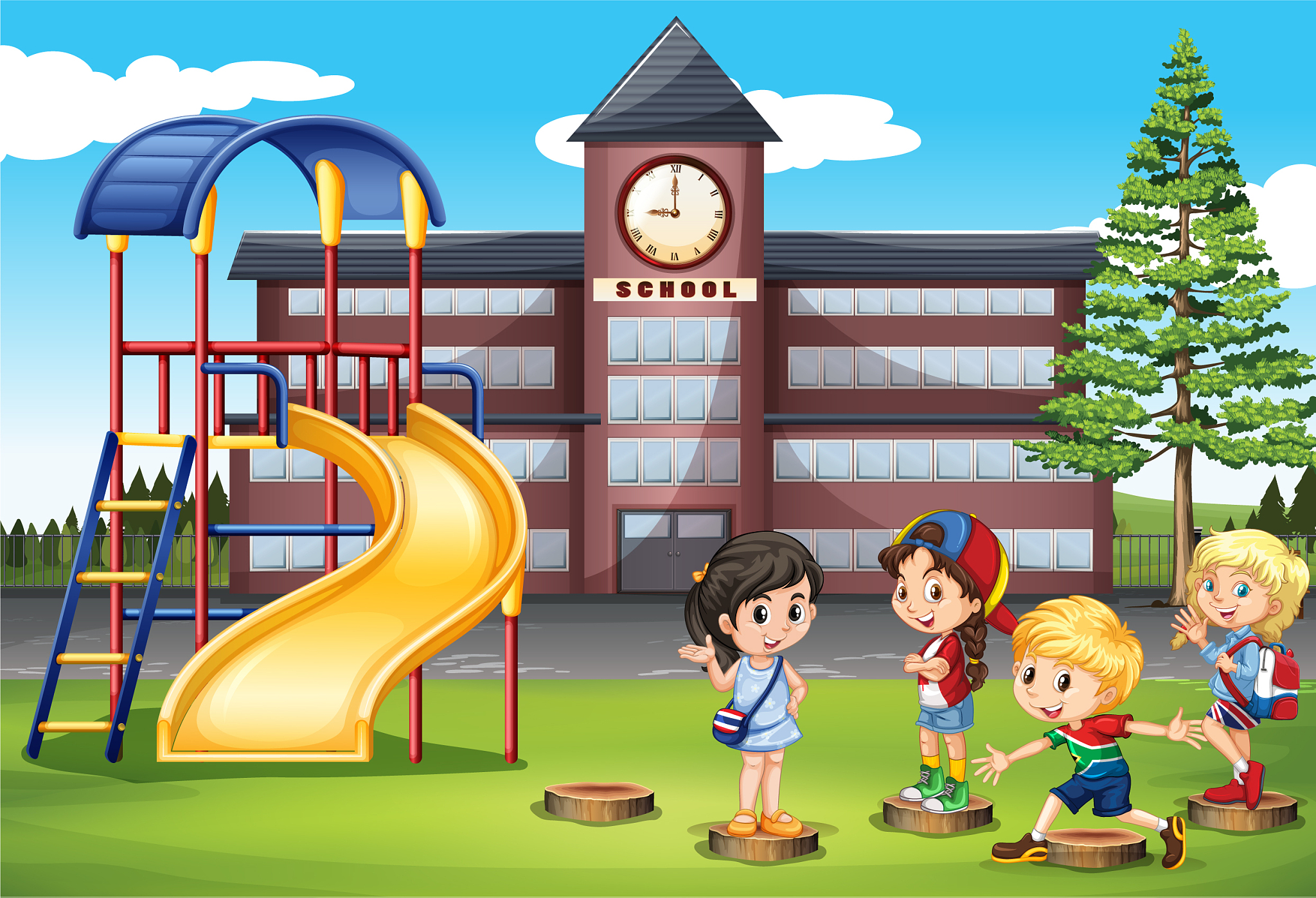 children playing at school playground