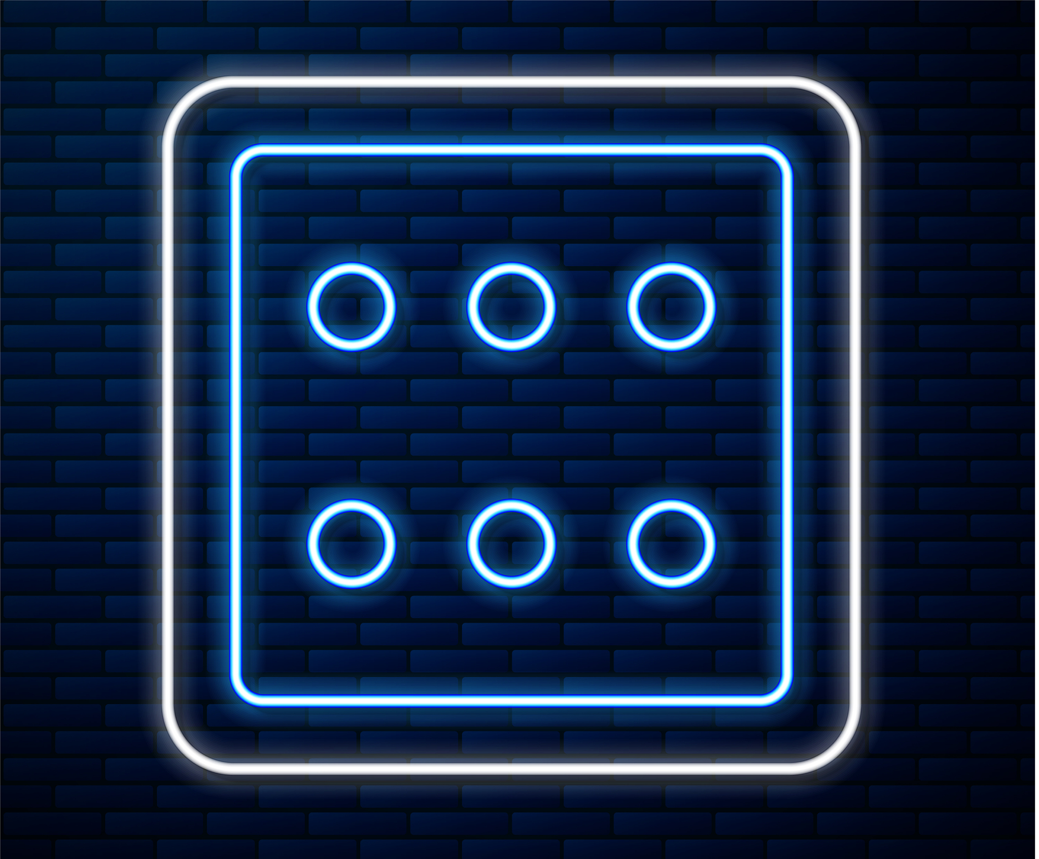 glowing neon line game dice icon isolated on brick