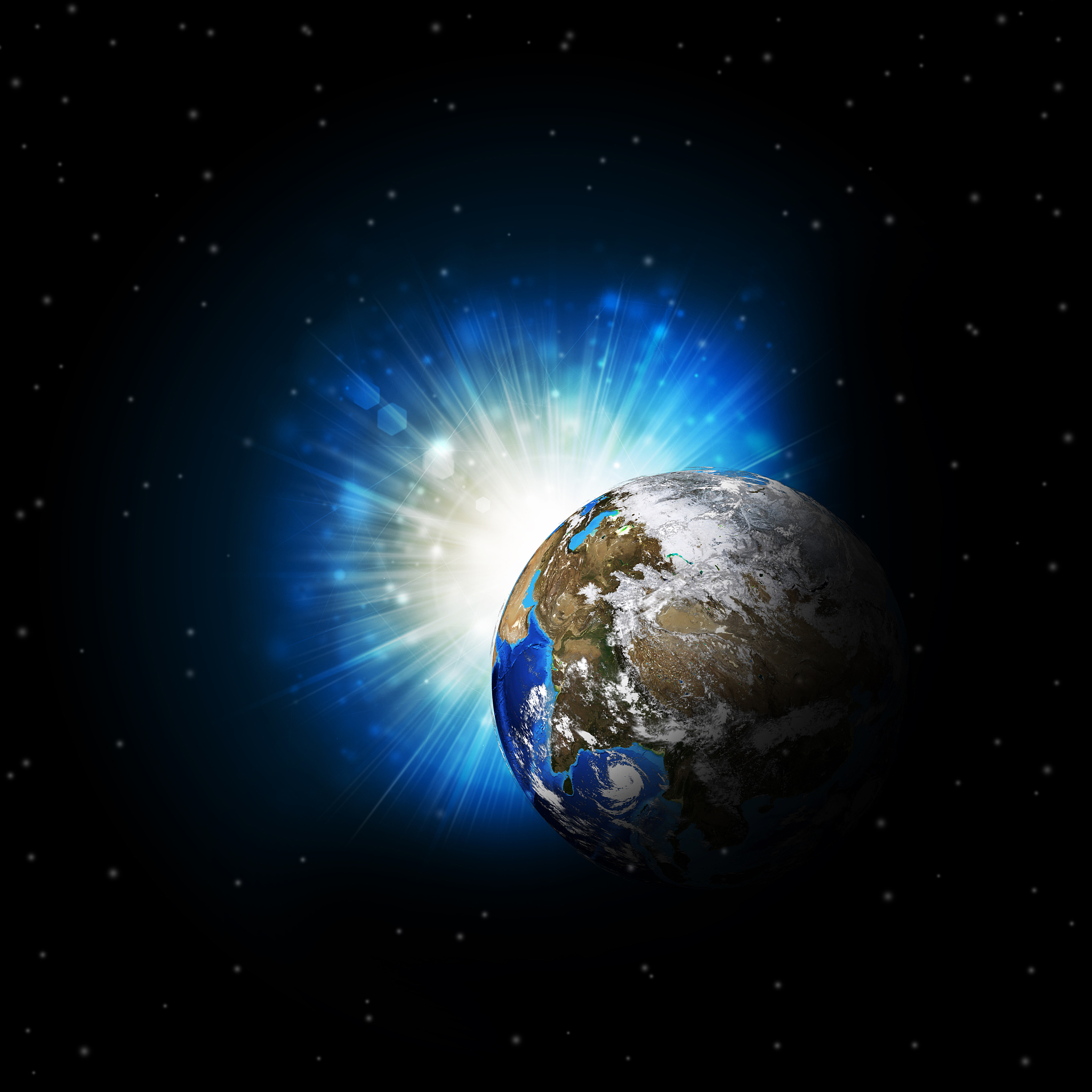 earth planet in sun rays