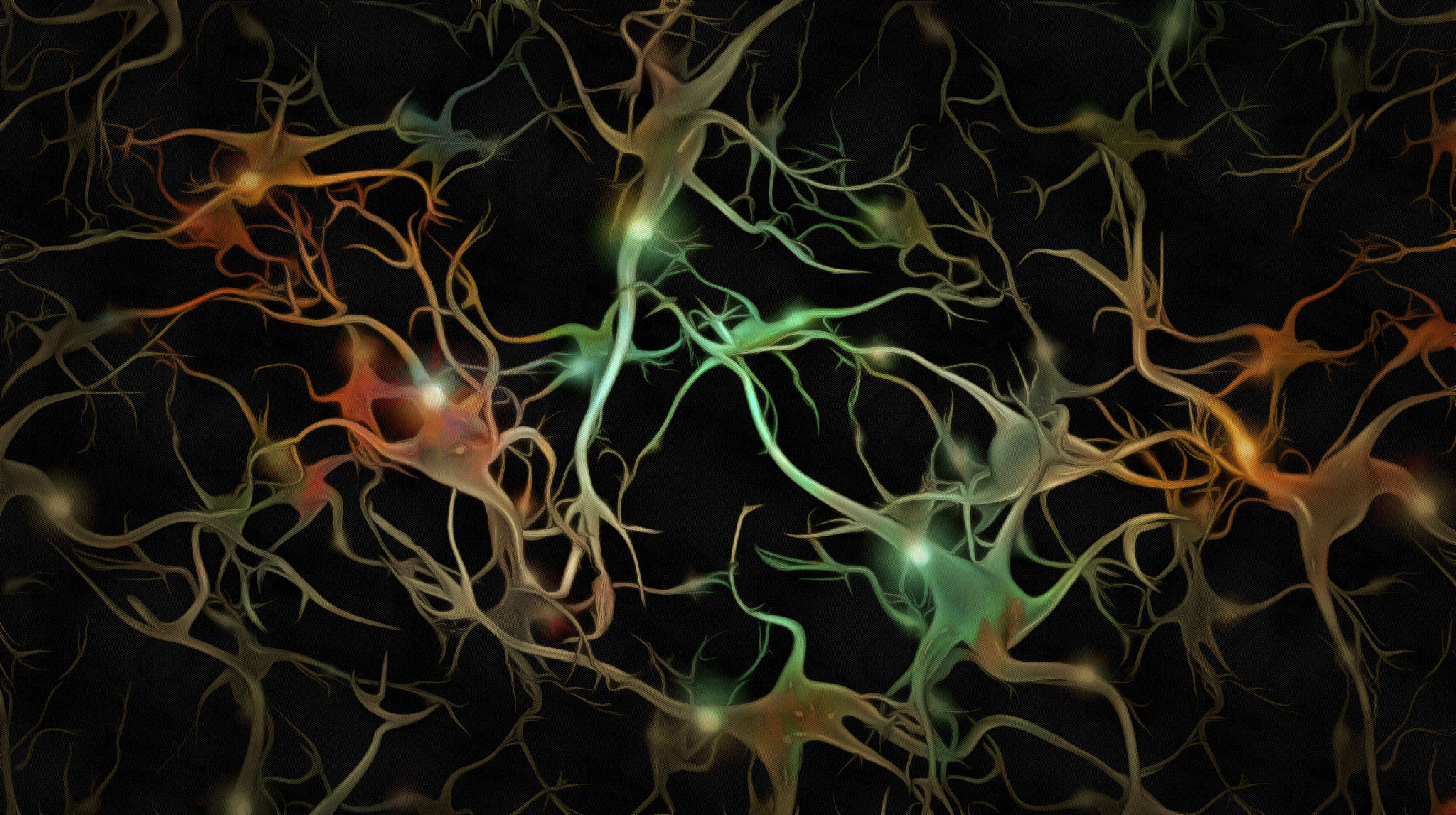 brain neurons and glowing nodes. vivid painting