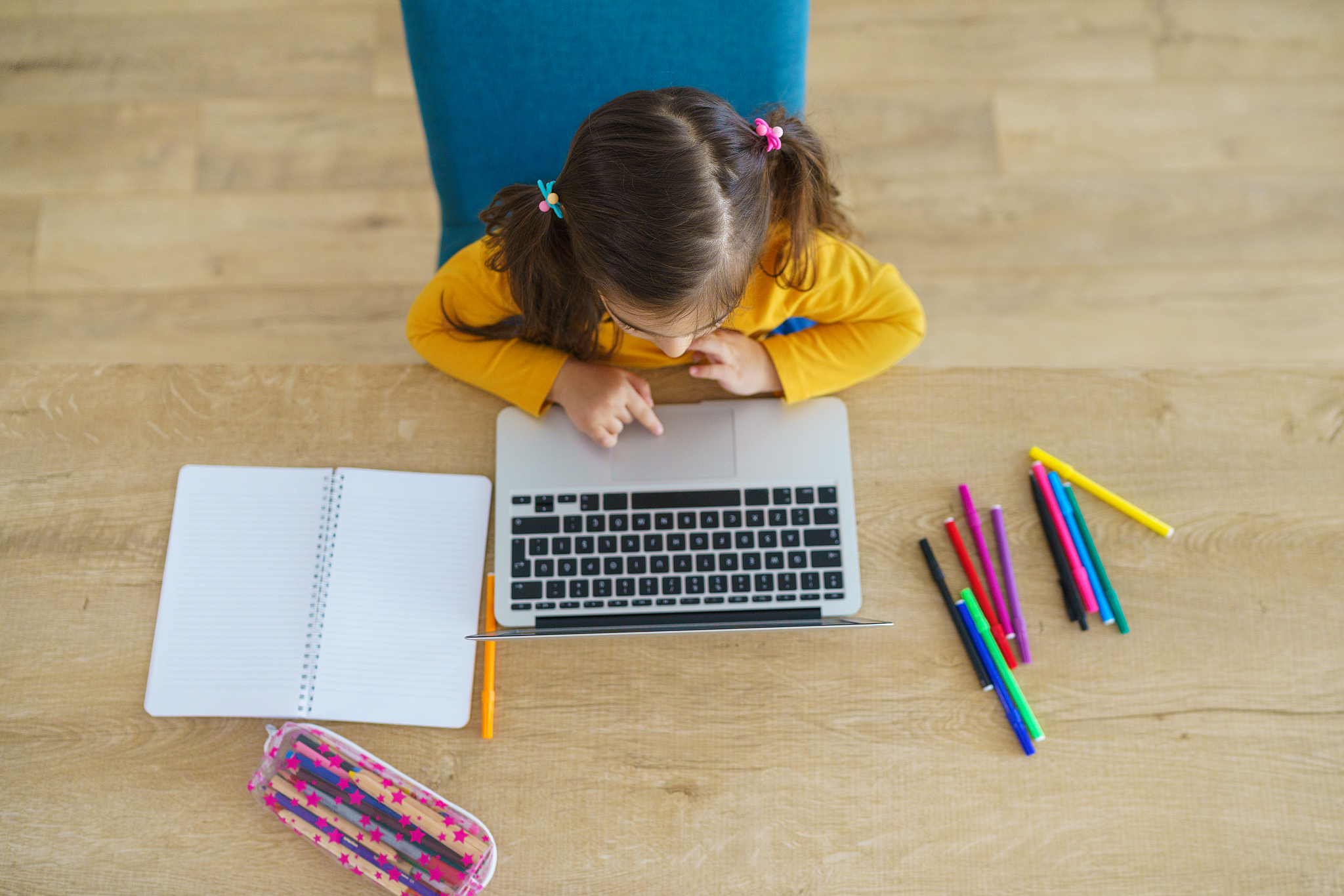 little girl studying