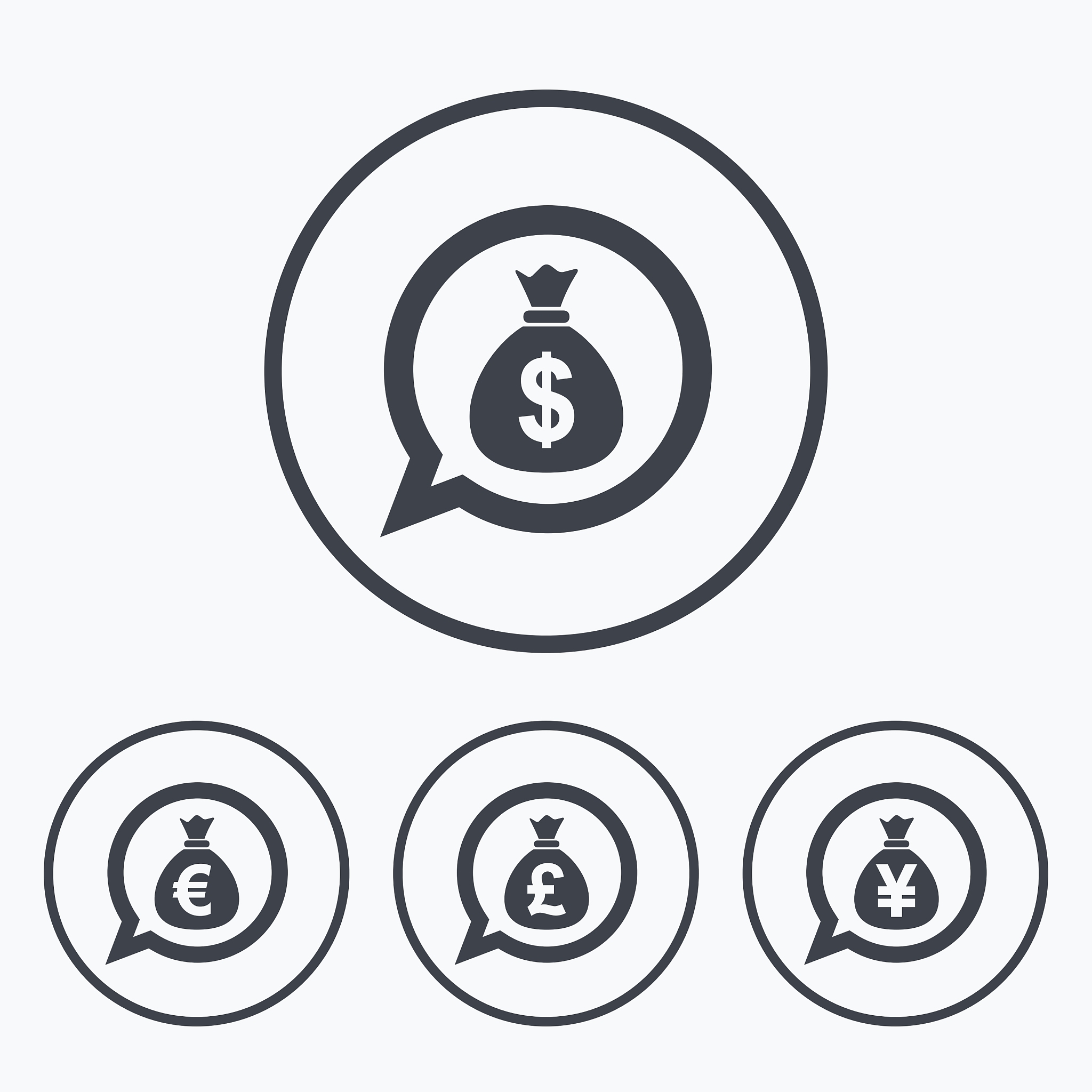 money bag icons dollar euro pound and yen
