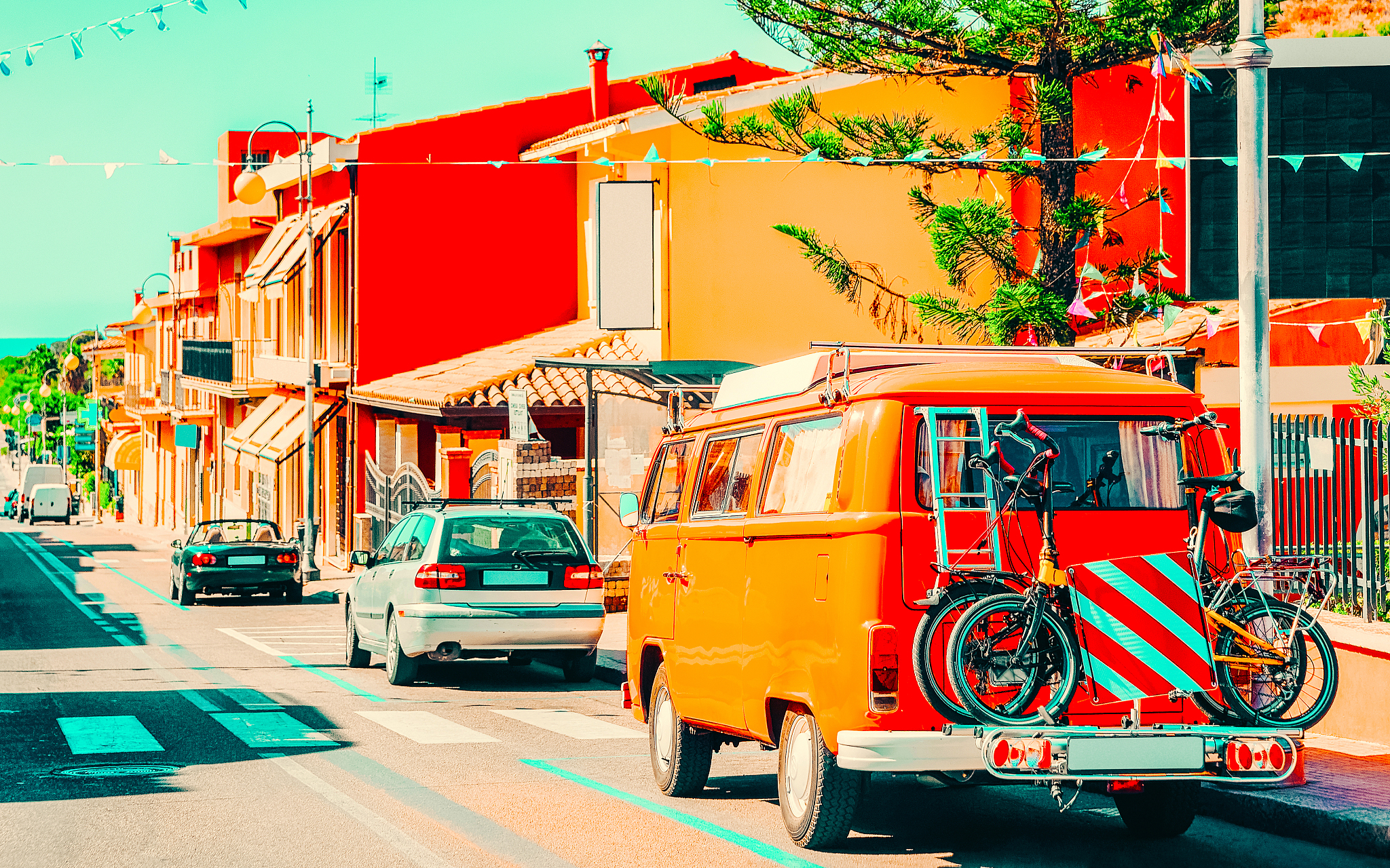old van with bicycles road villasimius cagliary sardinia reflex