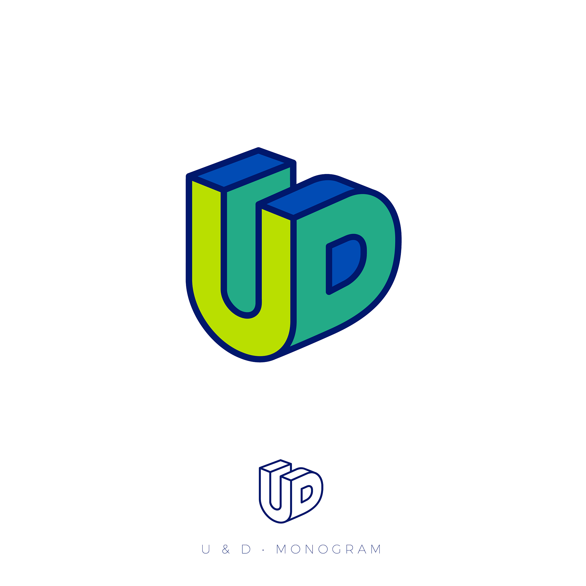 logo u and d letters block like 3d flat network we
