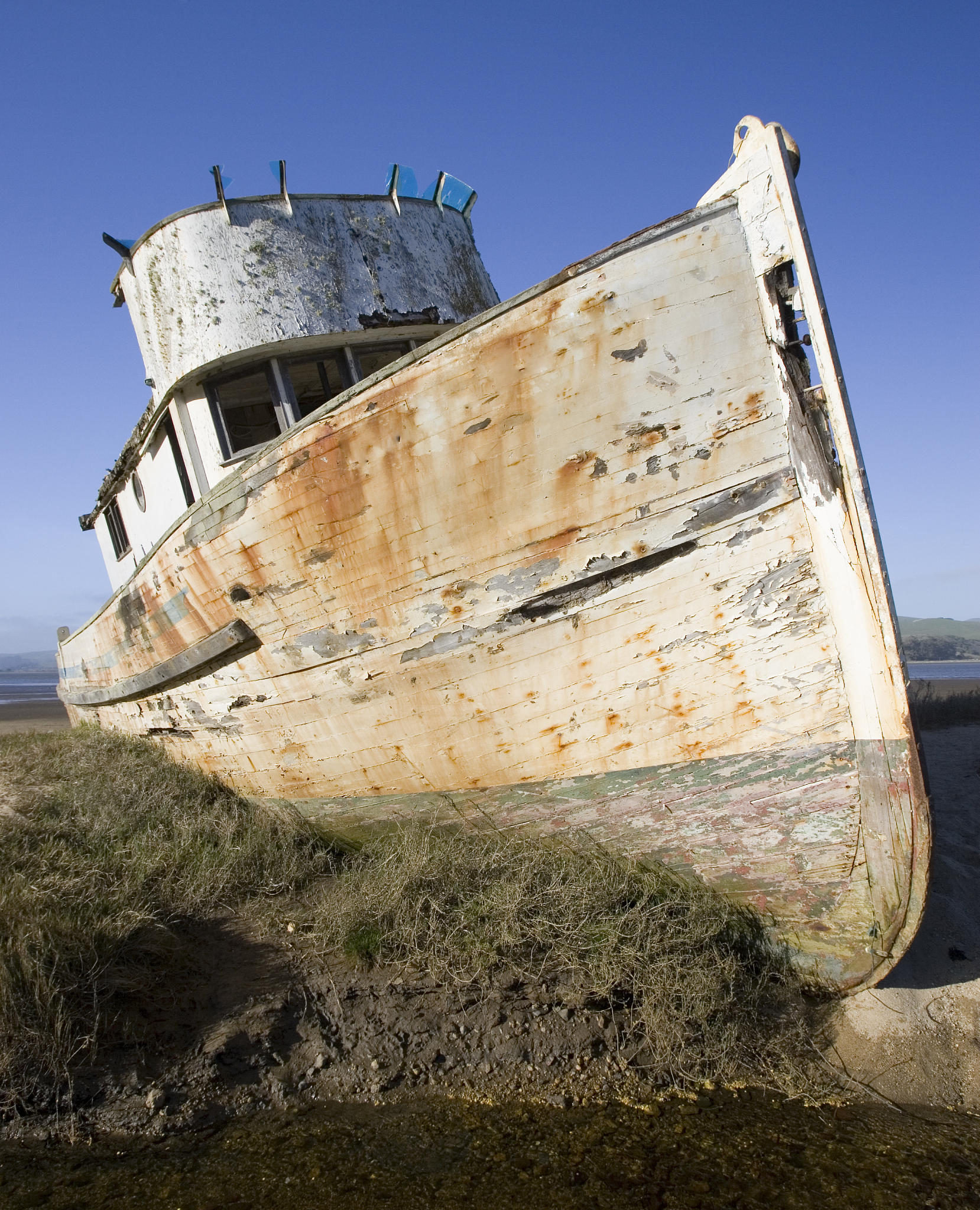 beached and abandoned boat