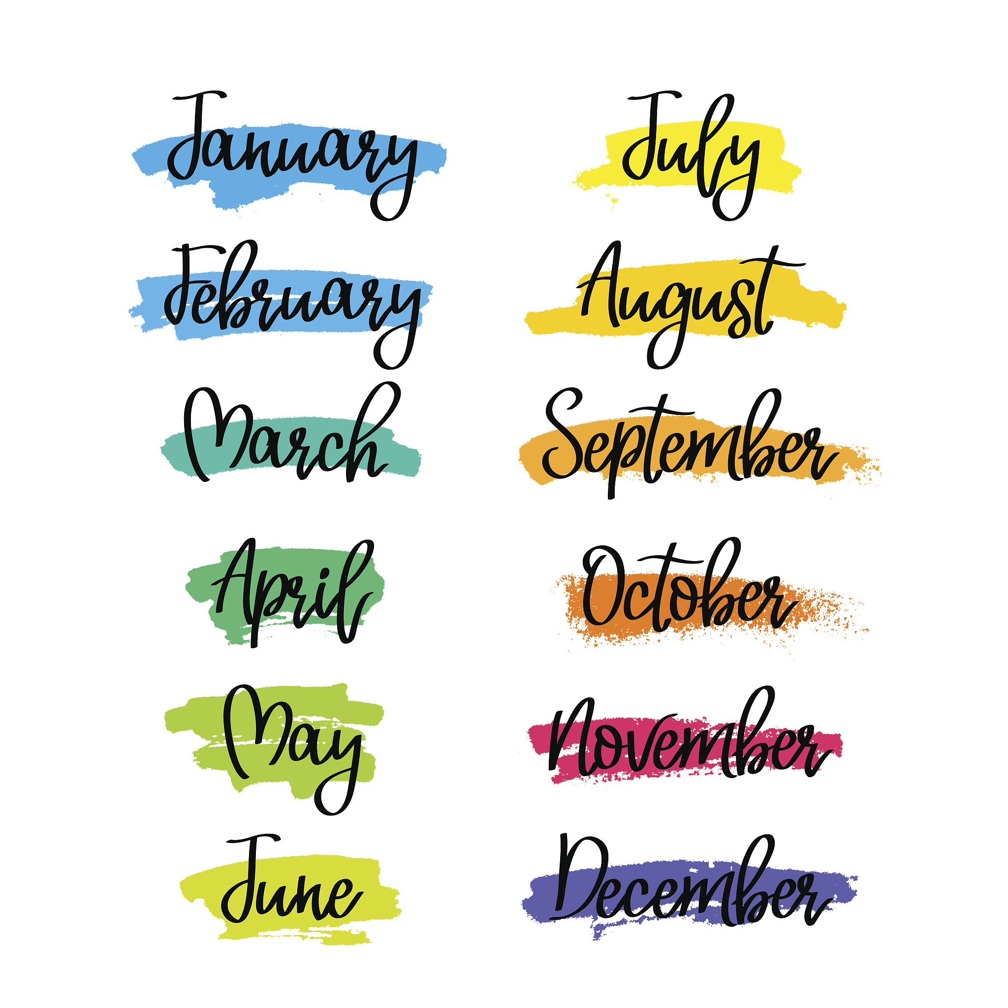 months of the year. calligraphy and lettering