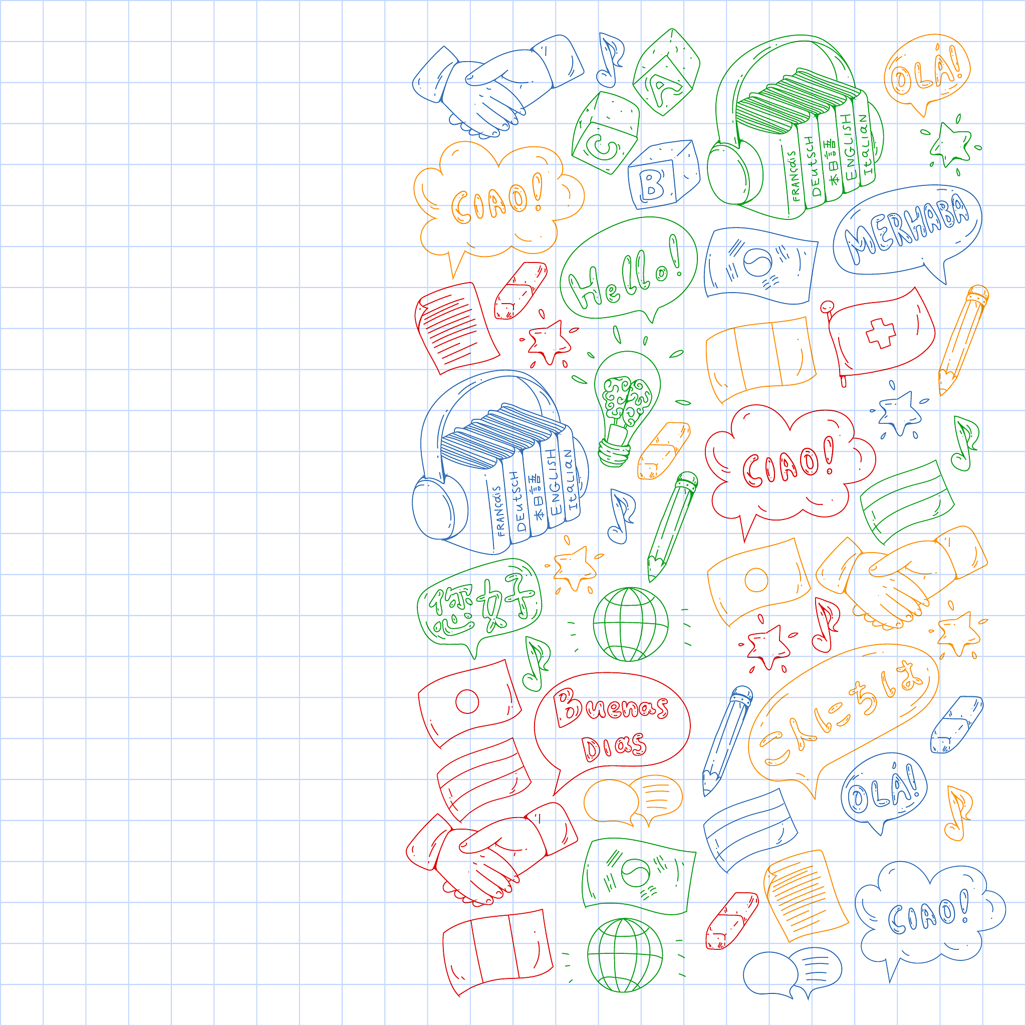 vector pattern for language class, online courses. english, arab