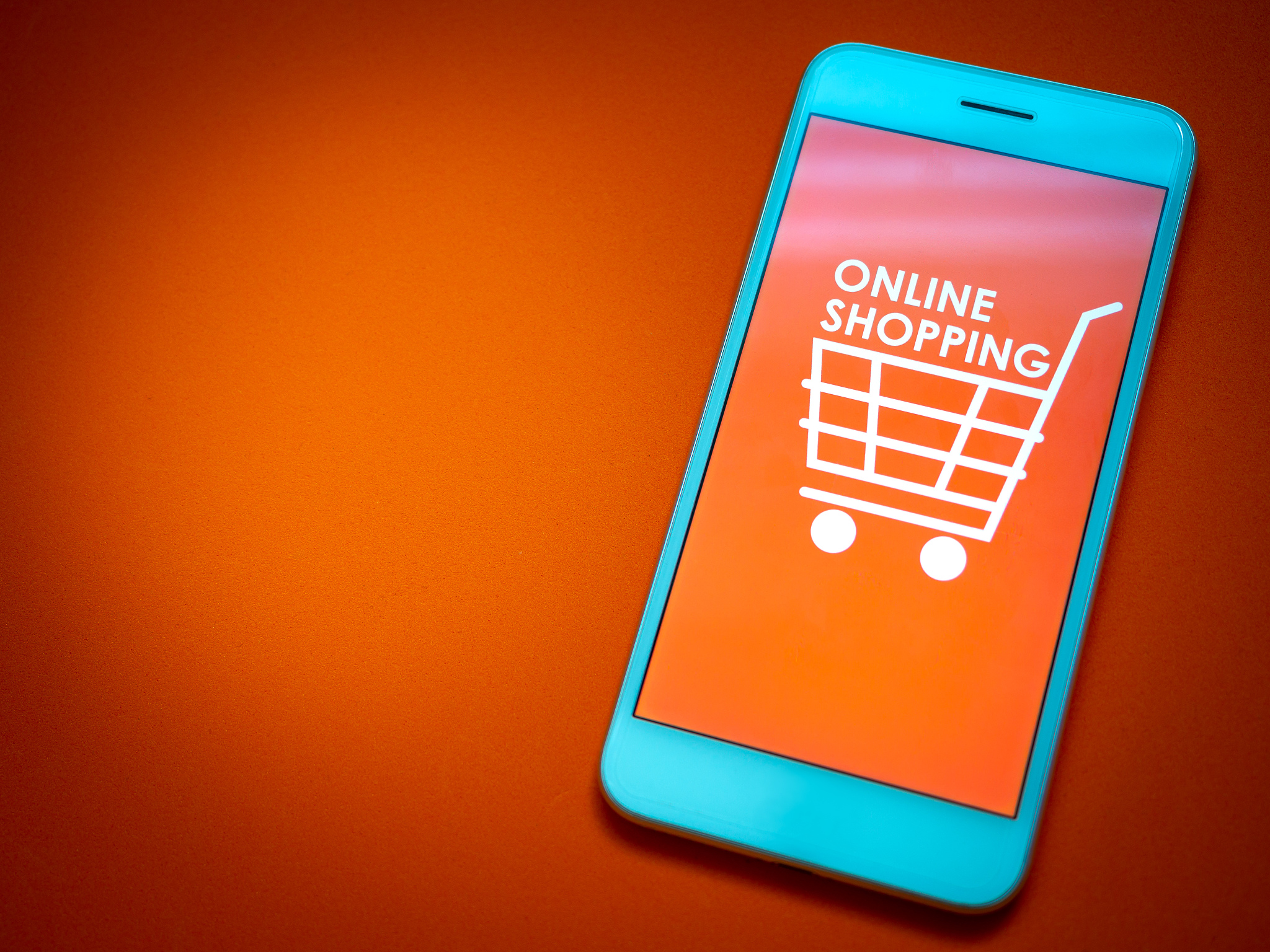 online shopping concept. words "online shopping" and shopping ca