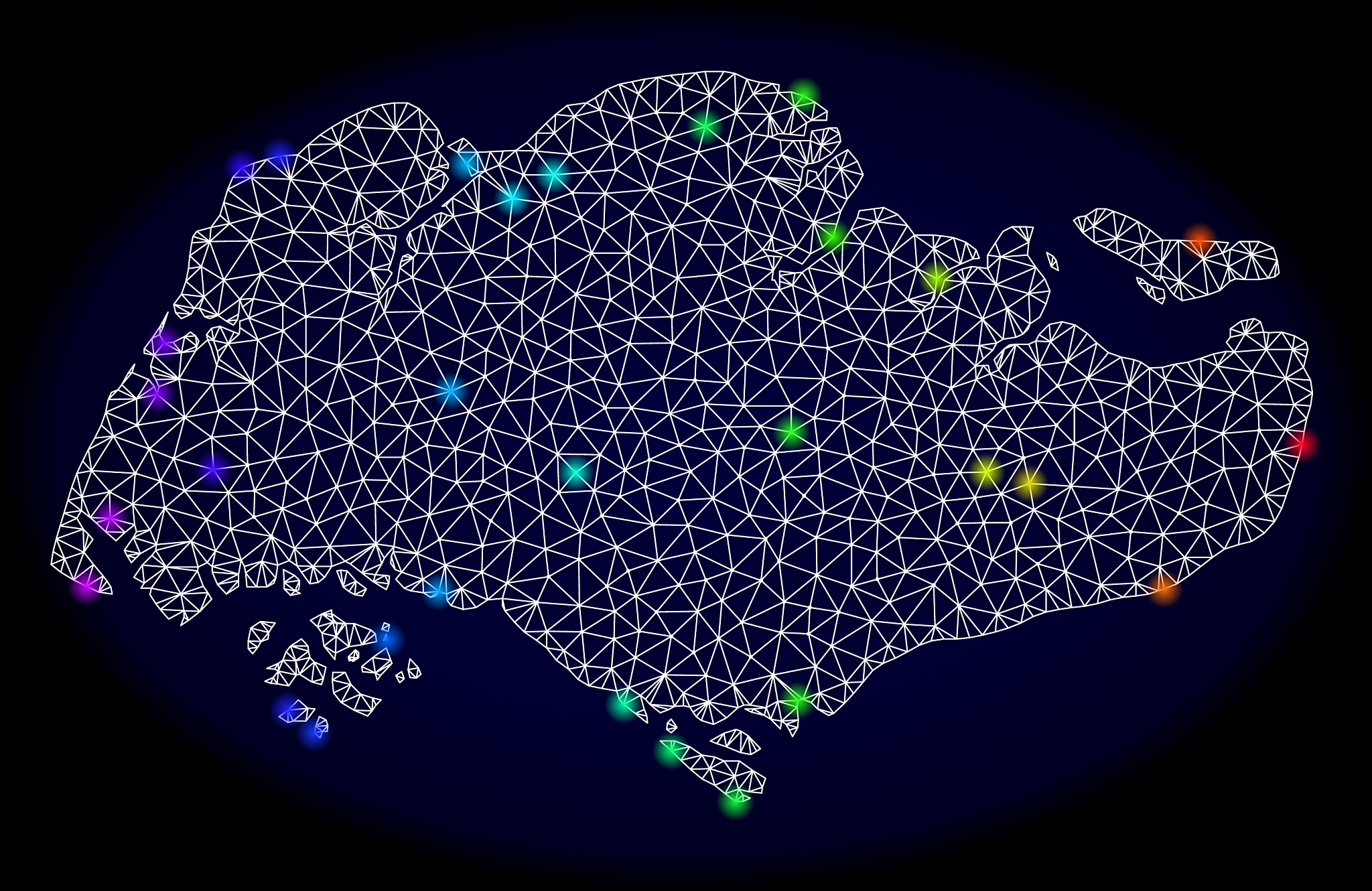 polygonal wire frame mesh map of singapore with