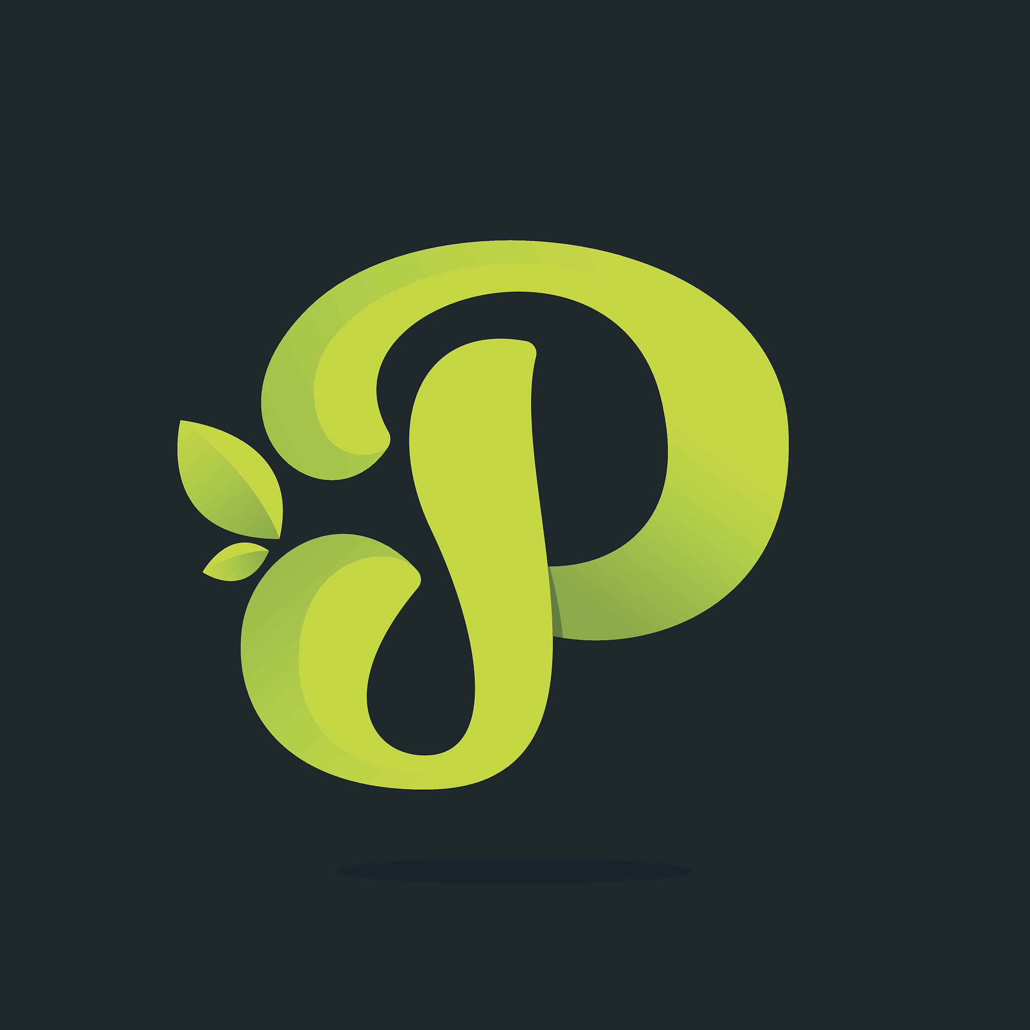 p letter icon with green leaves.