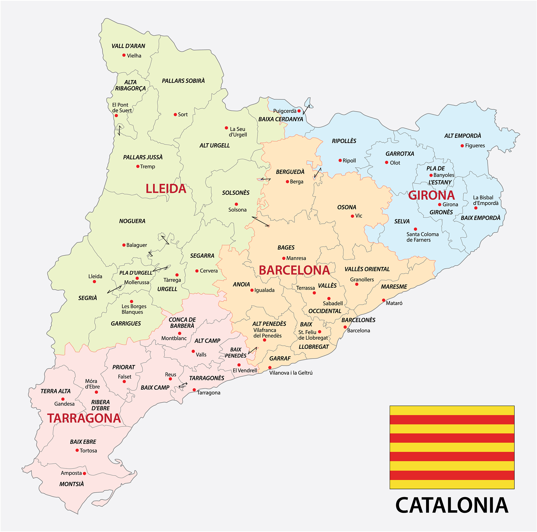 catalonia administrative and political map with