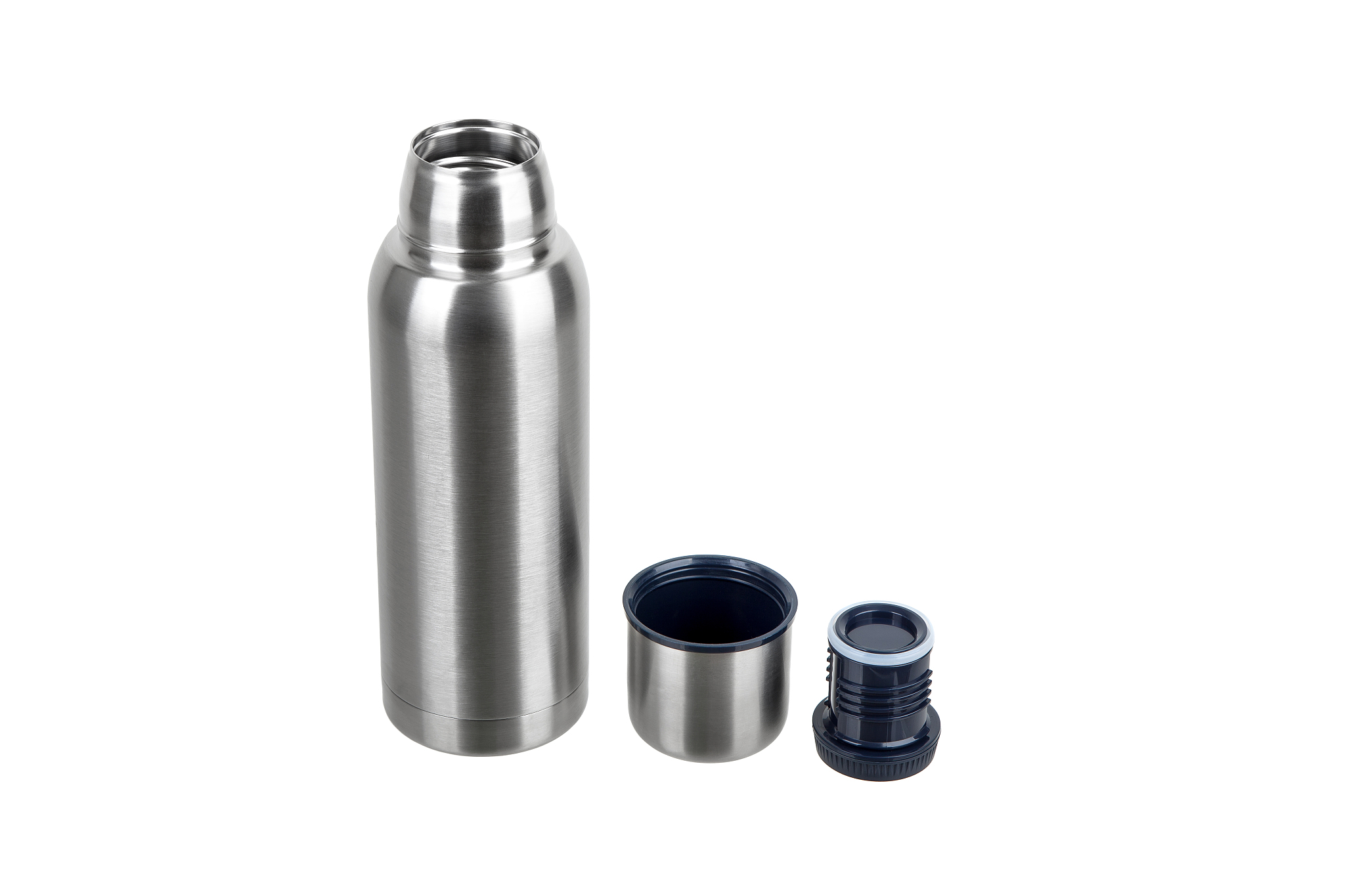 metal thermos isolated on white background. front view of the th