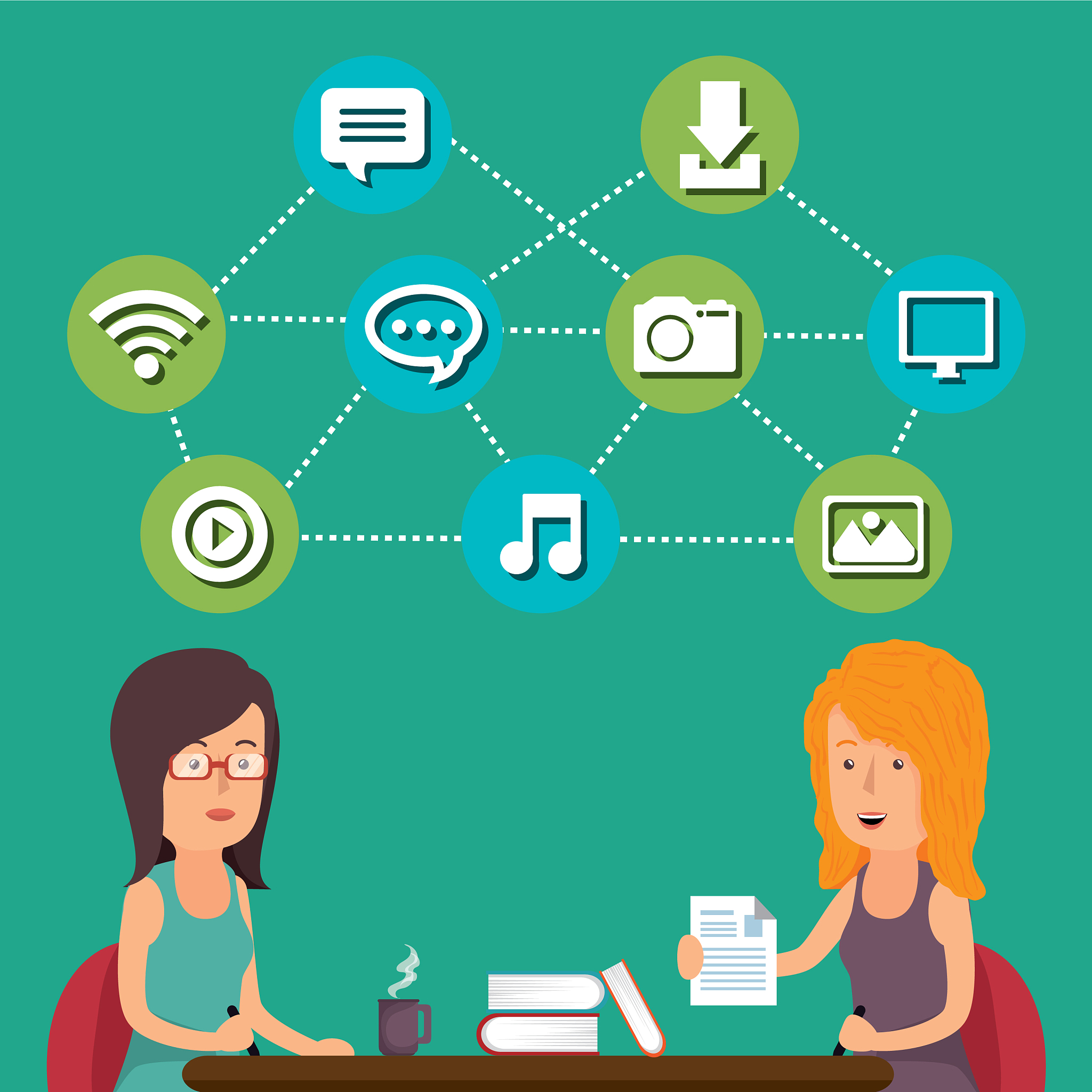 people working with social media icons