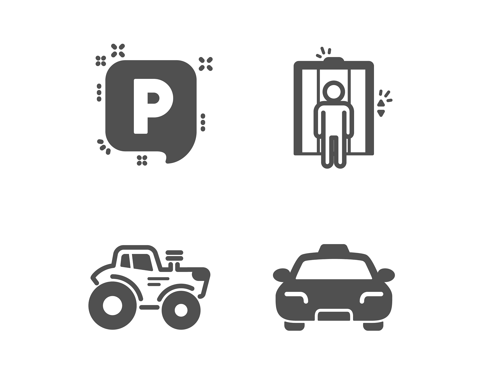 parking elevator and tractor icons taxi sign