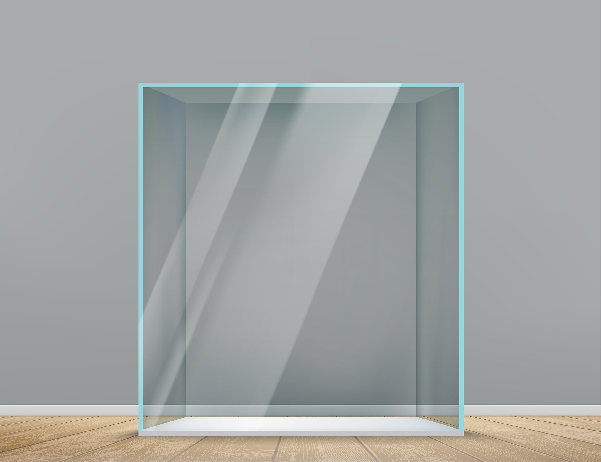 glass empty transparent cube indoors. vector template