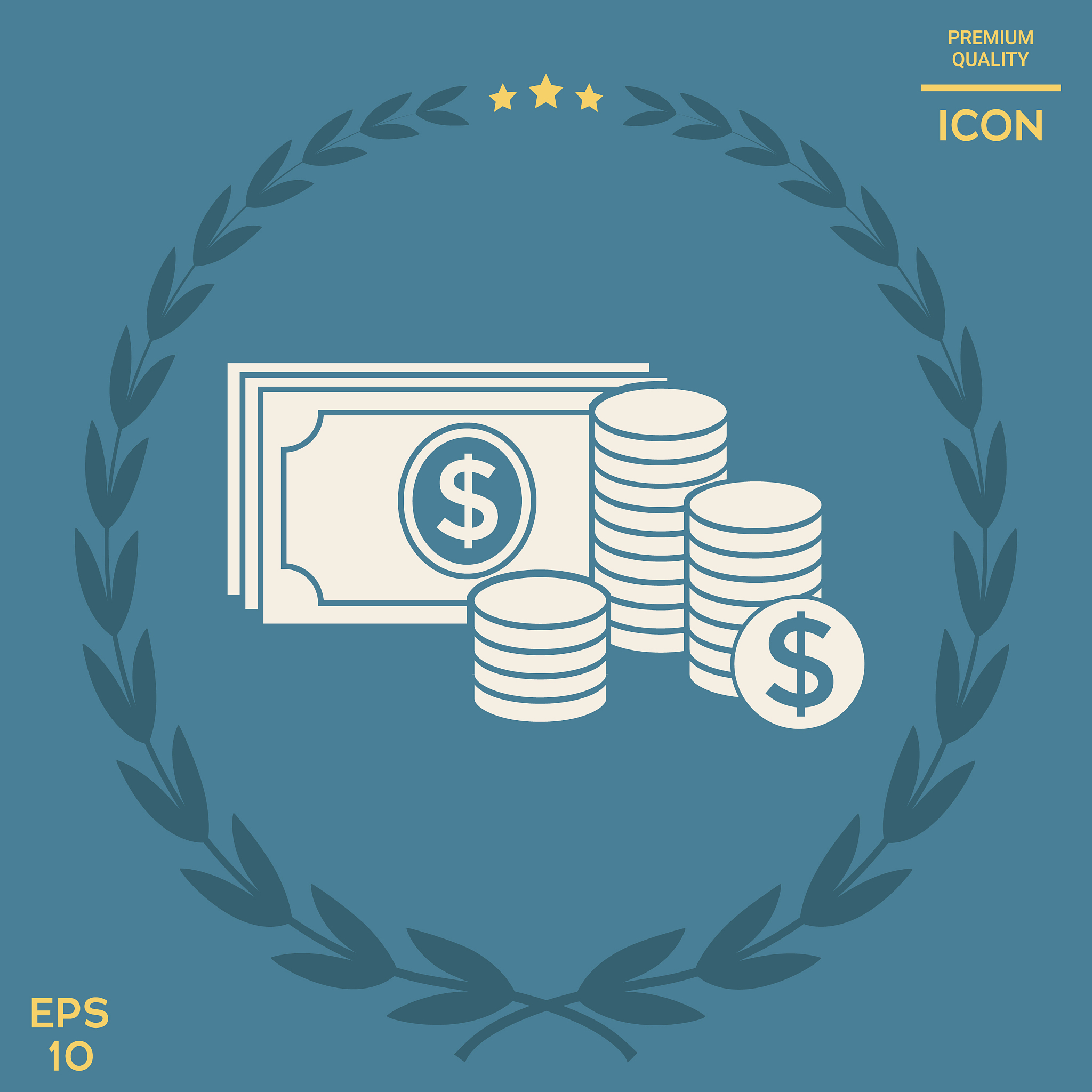 money banknotes stack and stack of coins icon with