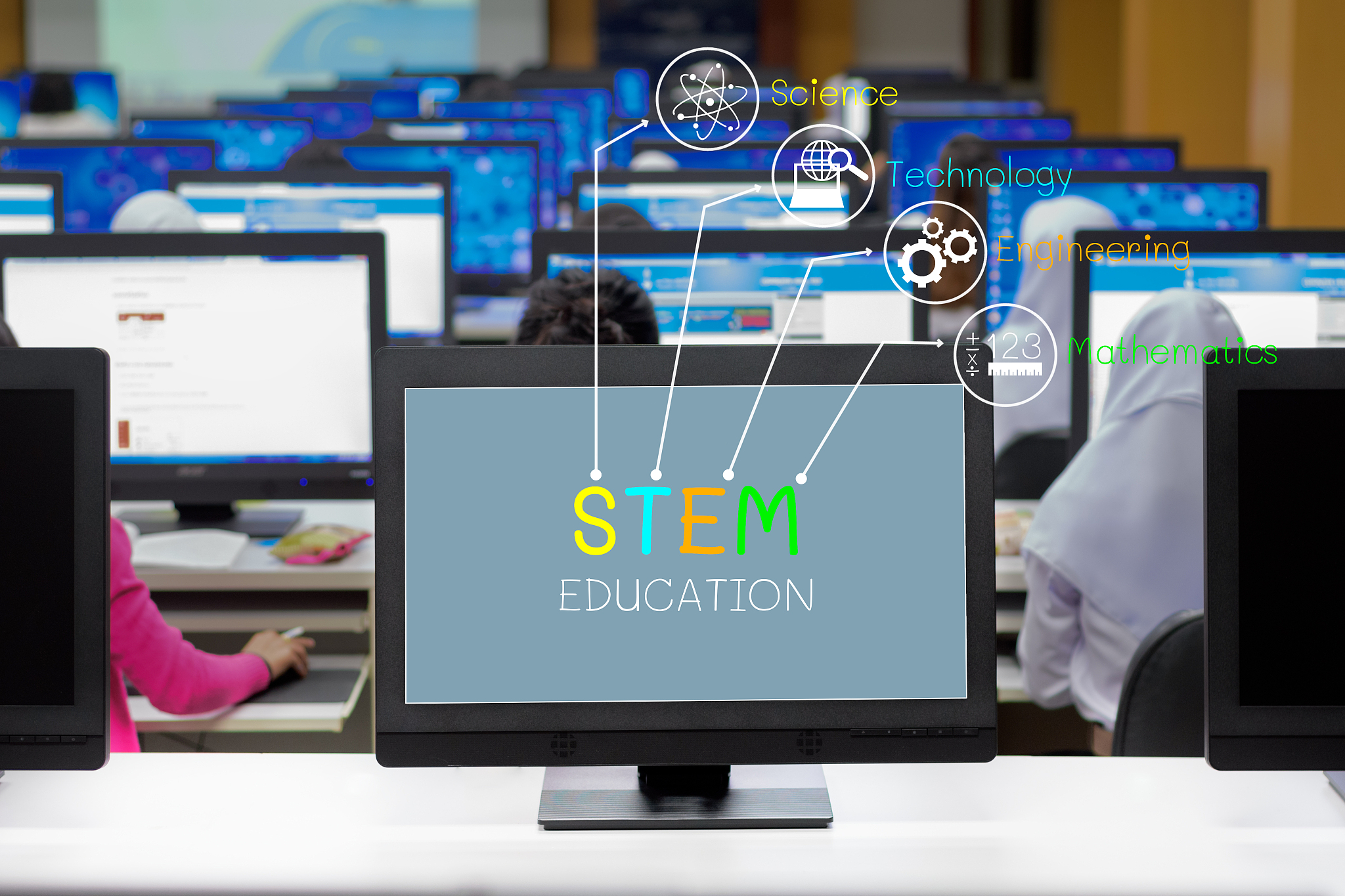 stem education concept, computer screen display stem education t