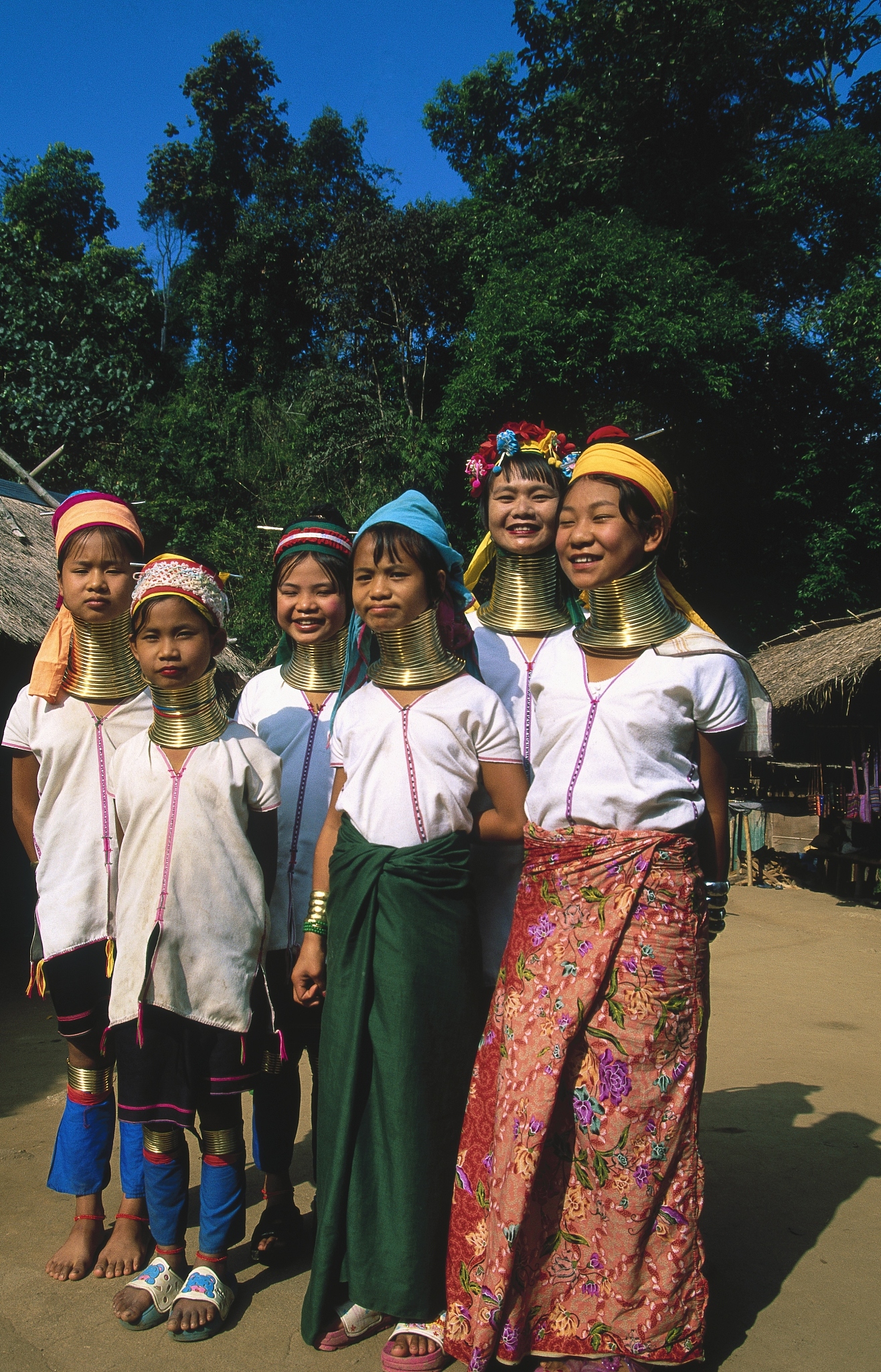 long neck hill tribe, females in traditional wear