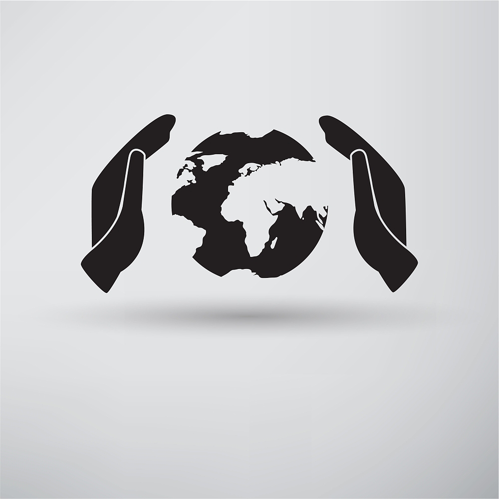 hands holding a blue earth