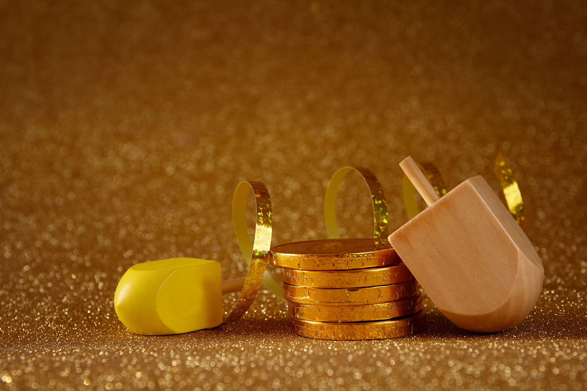 jewish holiday hanukkah with wooden dreidel