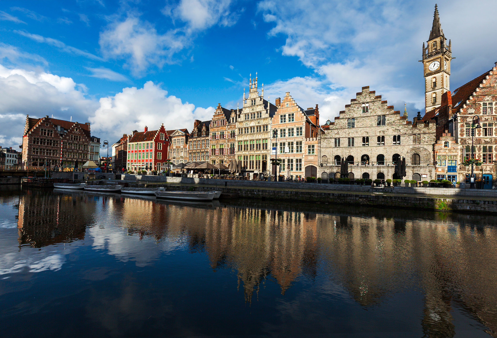 canal and graslei street. ghent, belgium