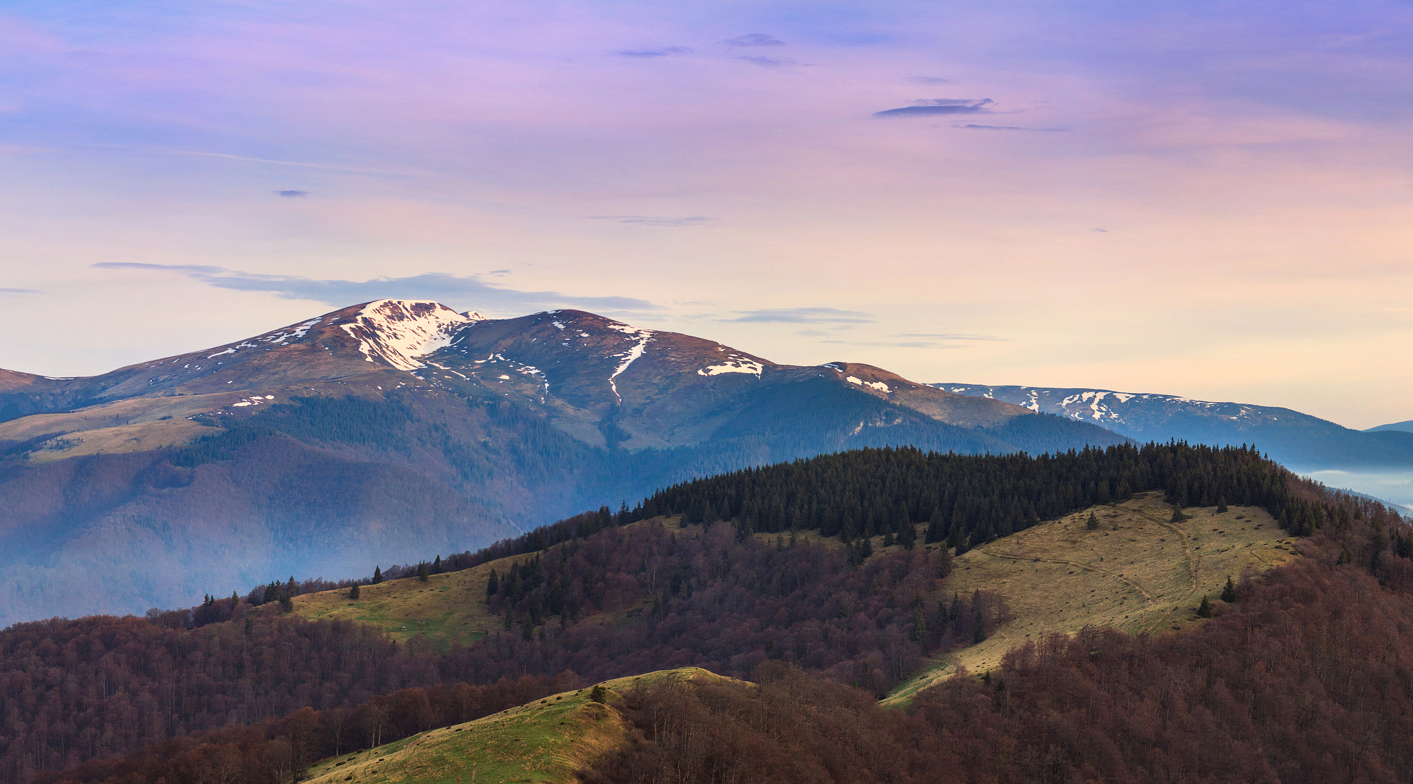 panoramic mountain landscape in spring.