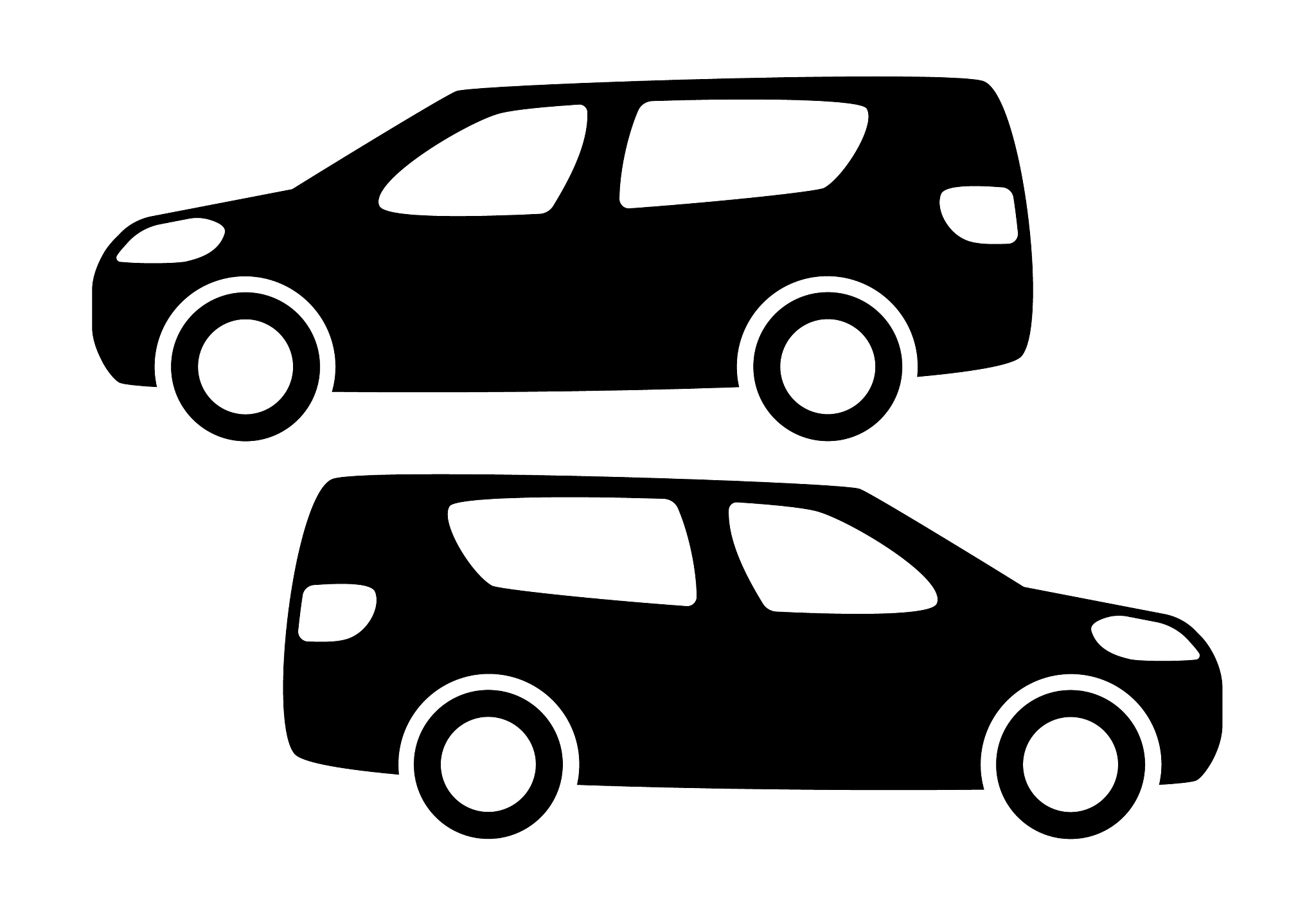 two black car silhouettes on a white background