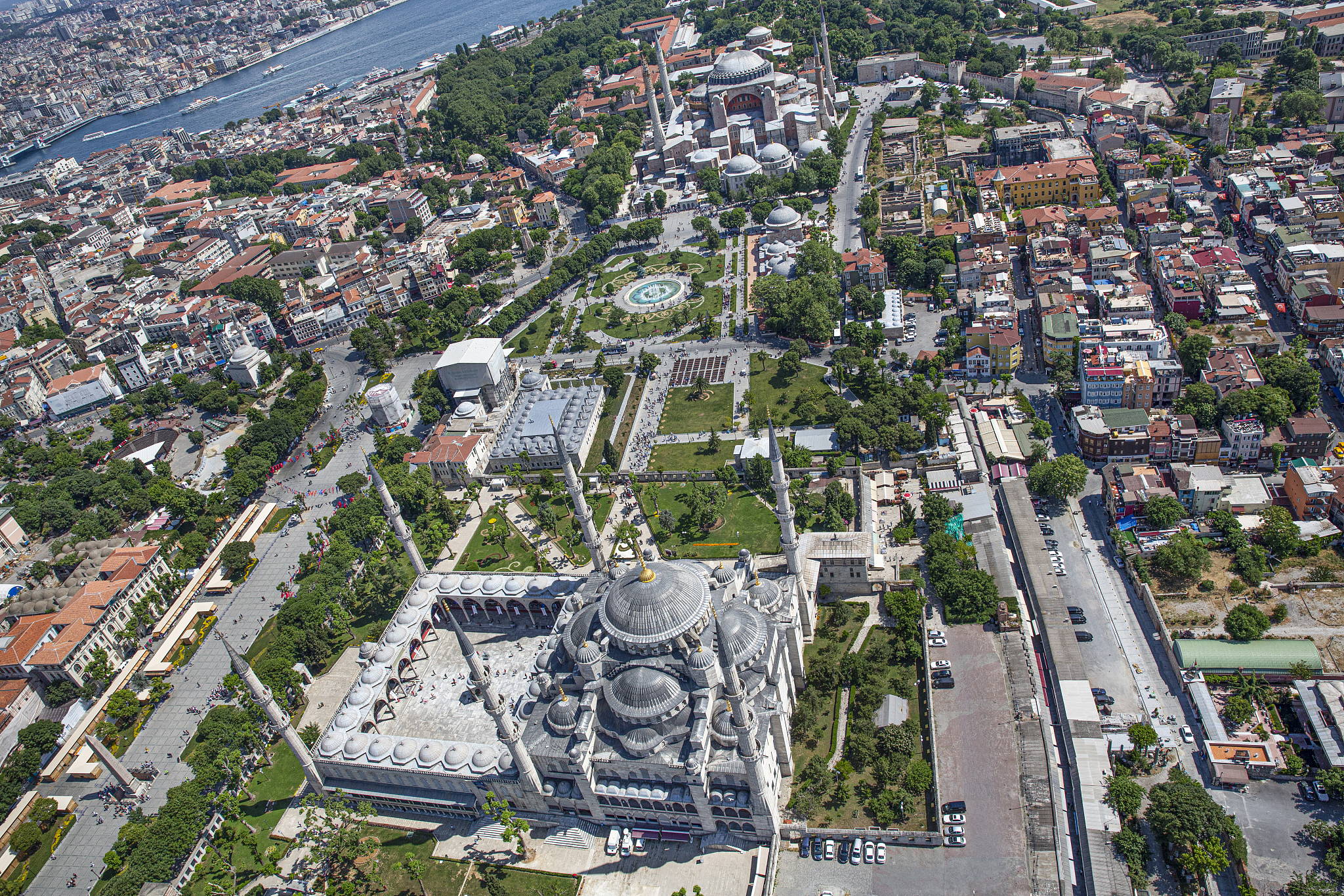 istanbul aerial photo. view of from helicopter ; blue mosque.