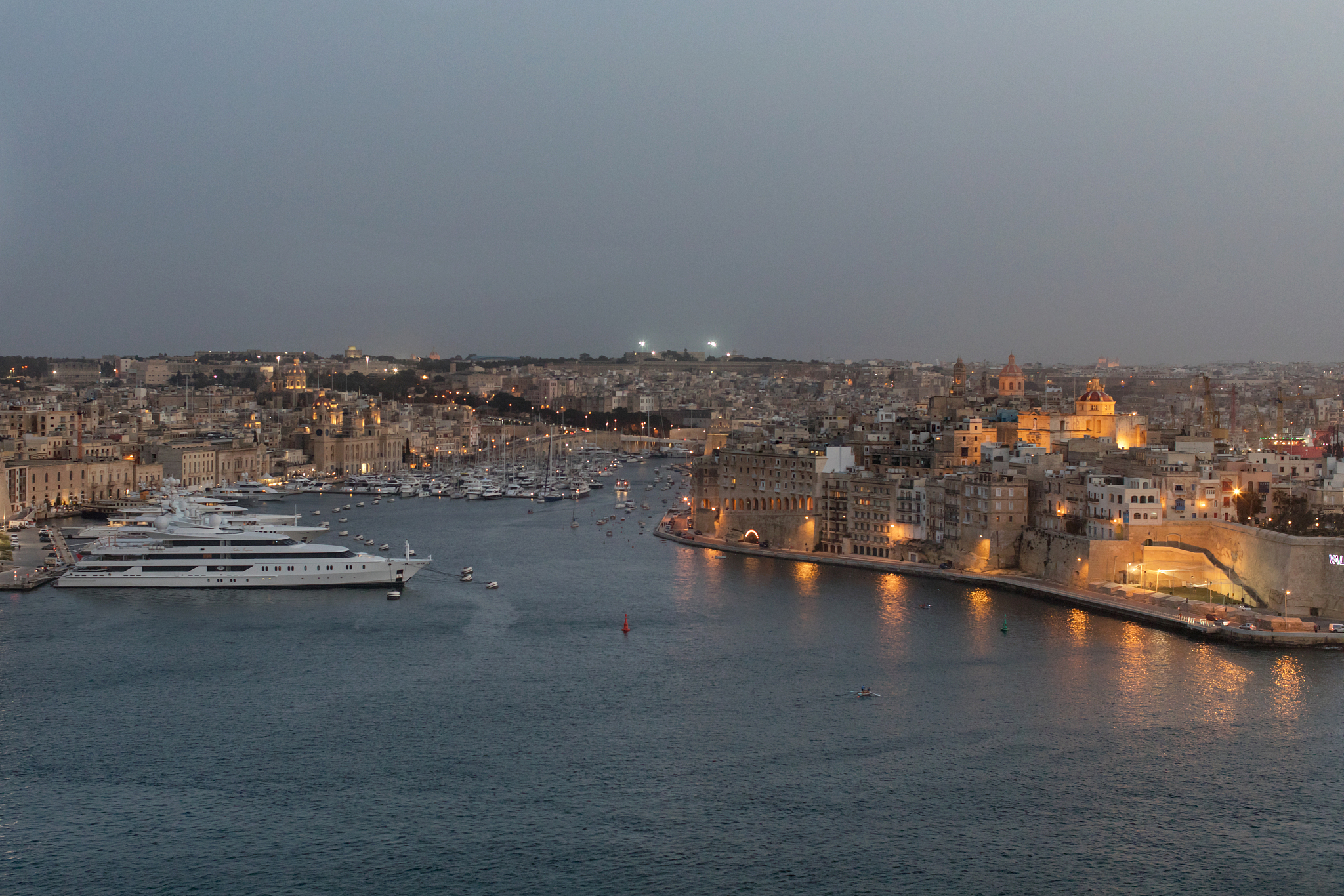 senglea, malta at dusk, seen from valletta